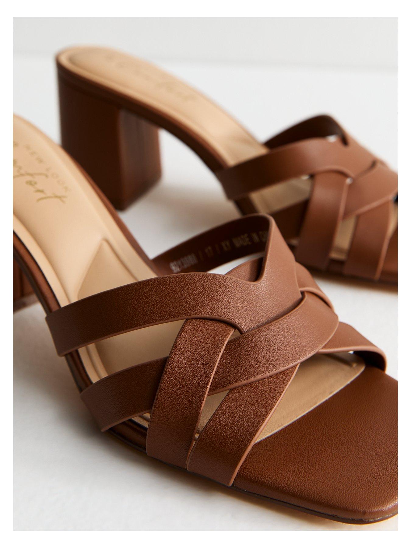 Image 4 of 6 of New Look Camel Brown Woven Strap Block Heel Sandals