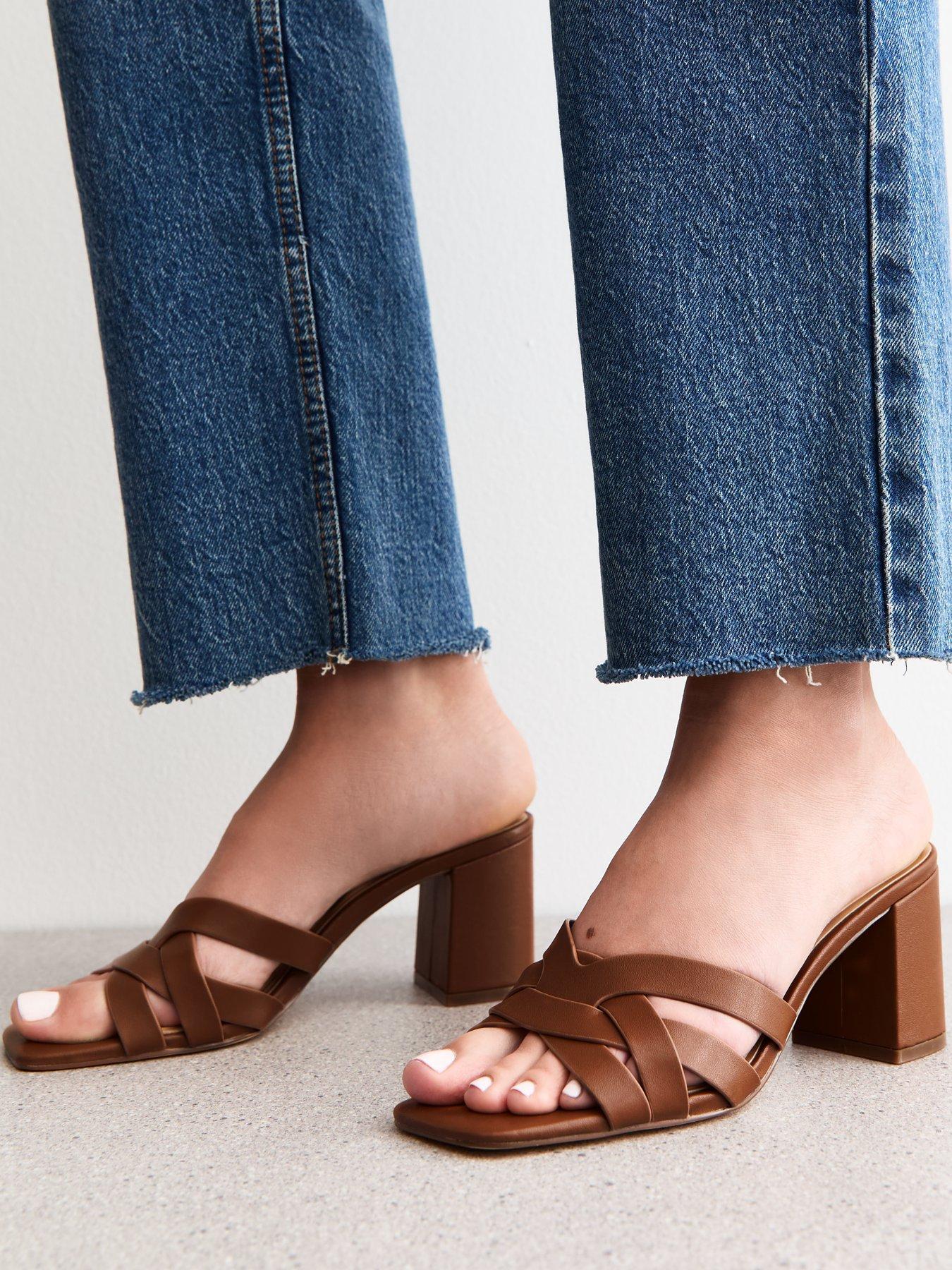 Image 5 of 6 of New Look Camel Brown Woven Strap Block Heel Sandals