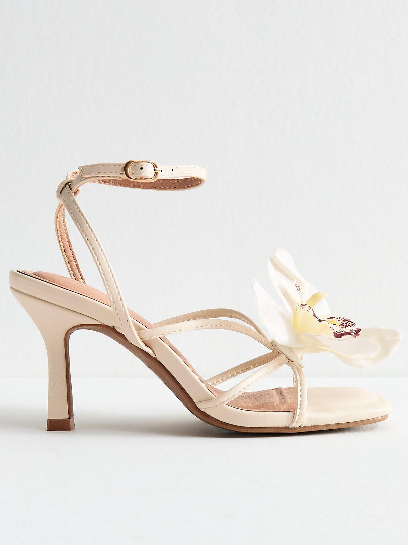 New Look Off White Faux Leather Orchid Applique Sandals - Cream