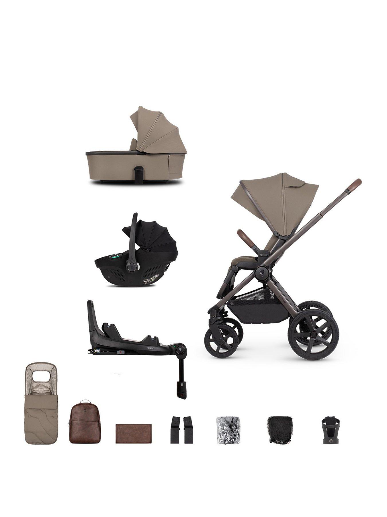 Venicci Upline 2 SE - 3in1 Bundle plus Tiago Black Car Seat and 360 Base - Powder