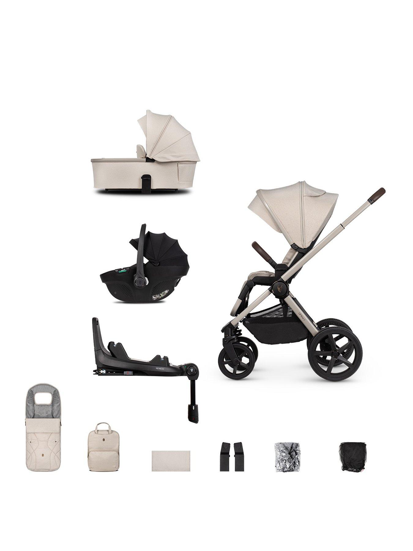 Venicci Upline 2 - 3in1 Bundle plus Tiago Black Car Seat and 360 Base - Stone Beige