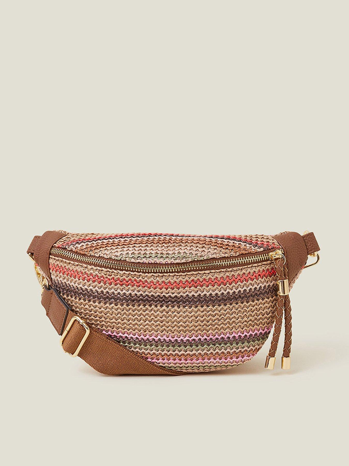 Image 1 of 5 of Accessorize Stripe Raffia Bum Bag - Pastel Multi