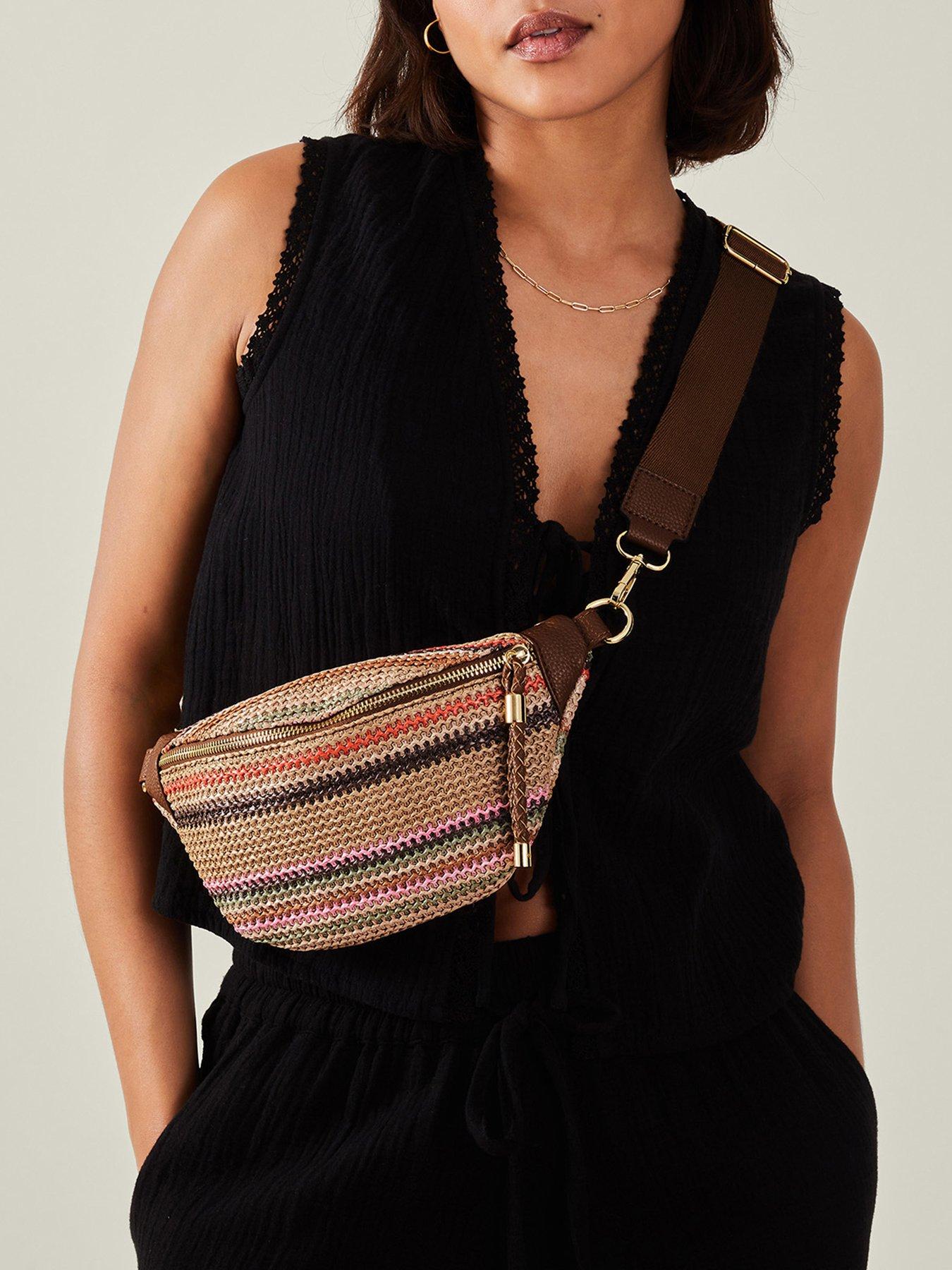 Image 2 of 5 of Accessorize Stripe Raffia Bum Bag - Pastel Multi