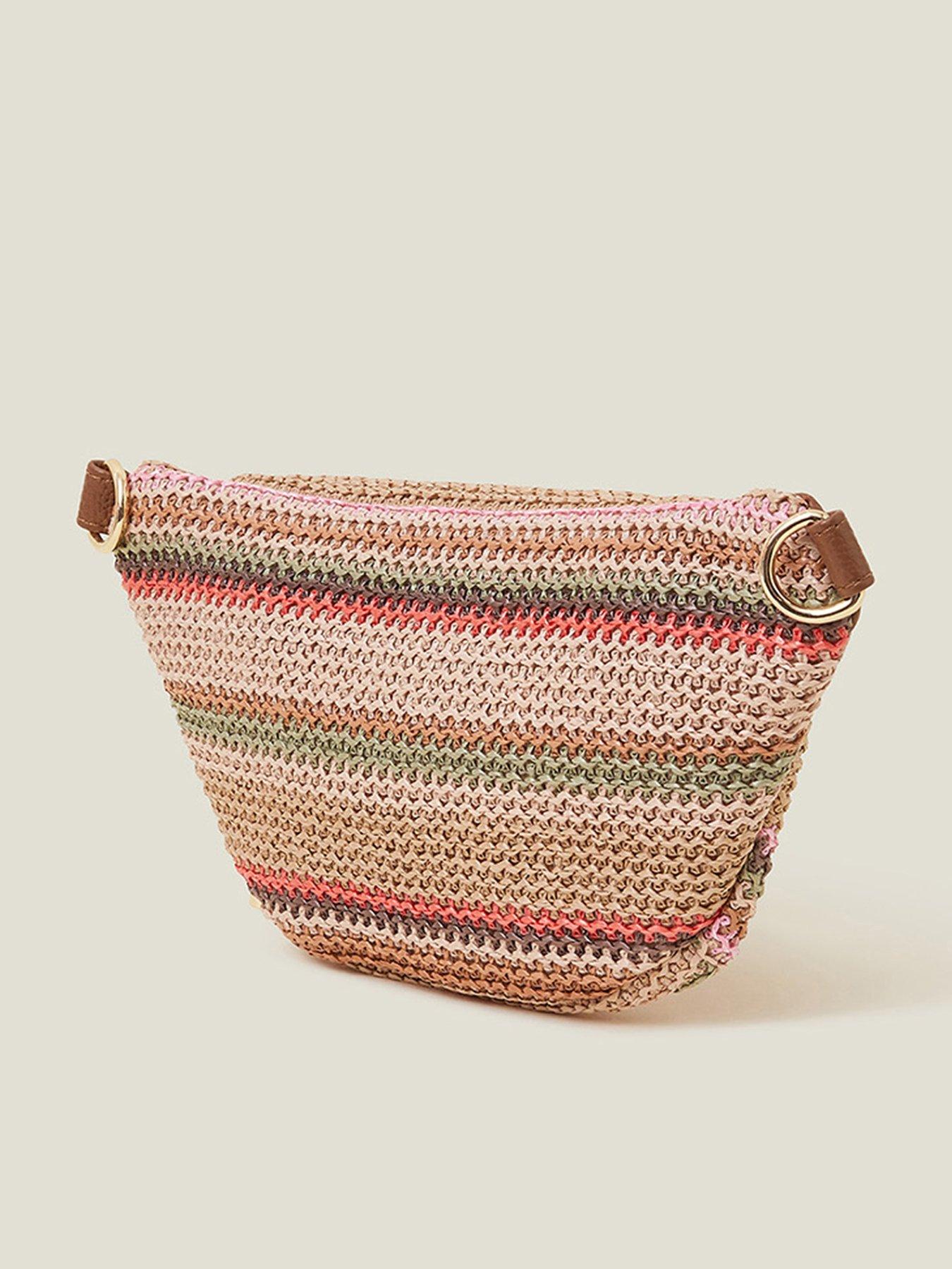 Image 3 of 5 of Accessorize Stripe Raffia Bum Bag - Pastel Multi