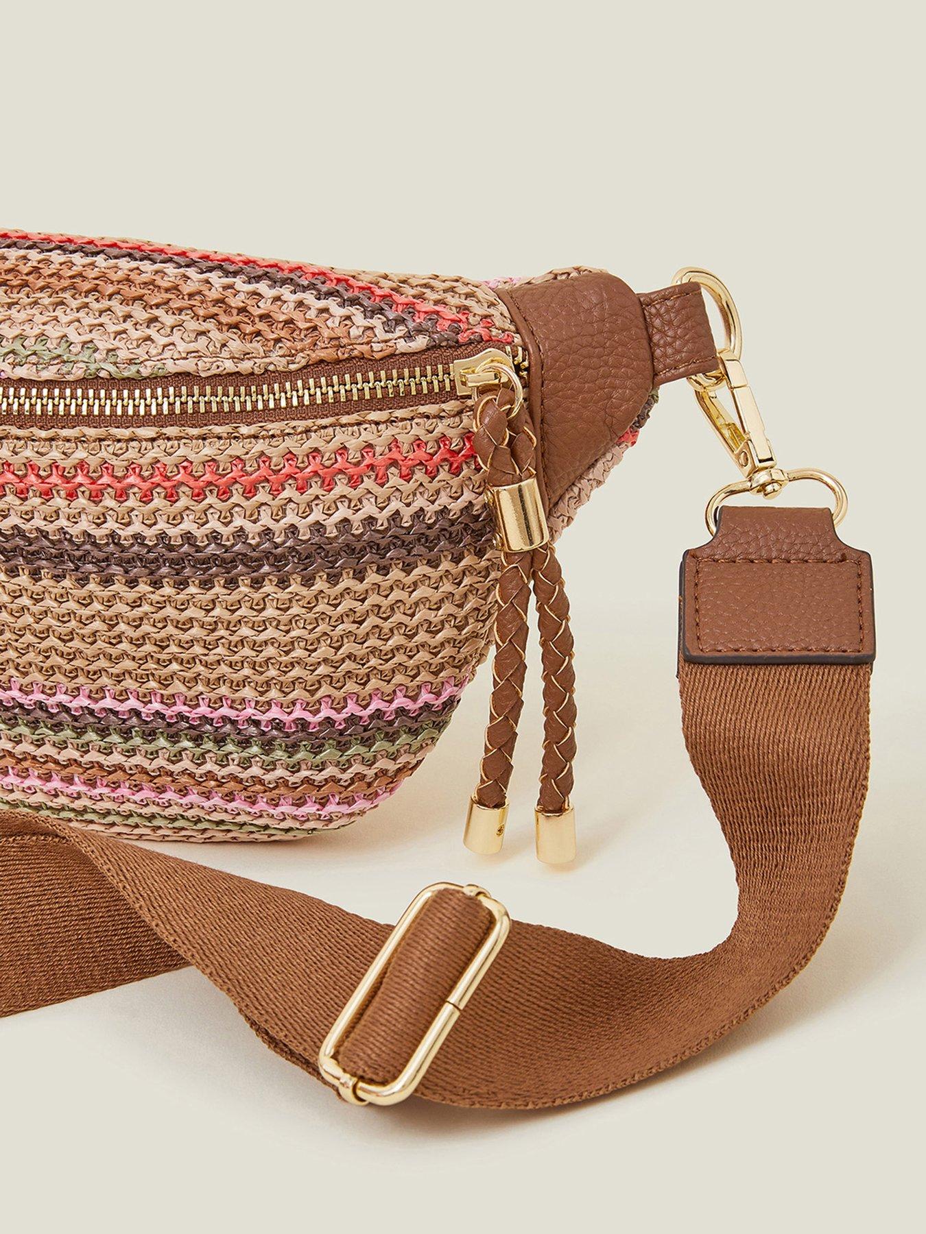 Image 4 of 5 of Accessorize Stripe Raffia Bum Bag - Pastel Multi