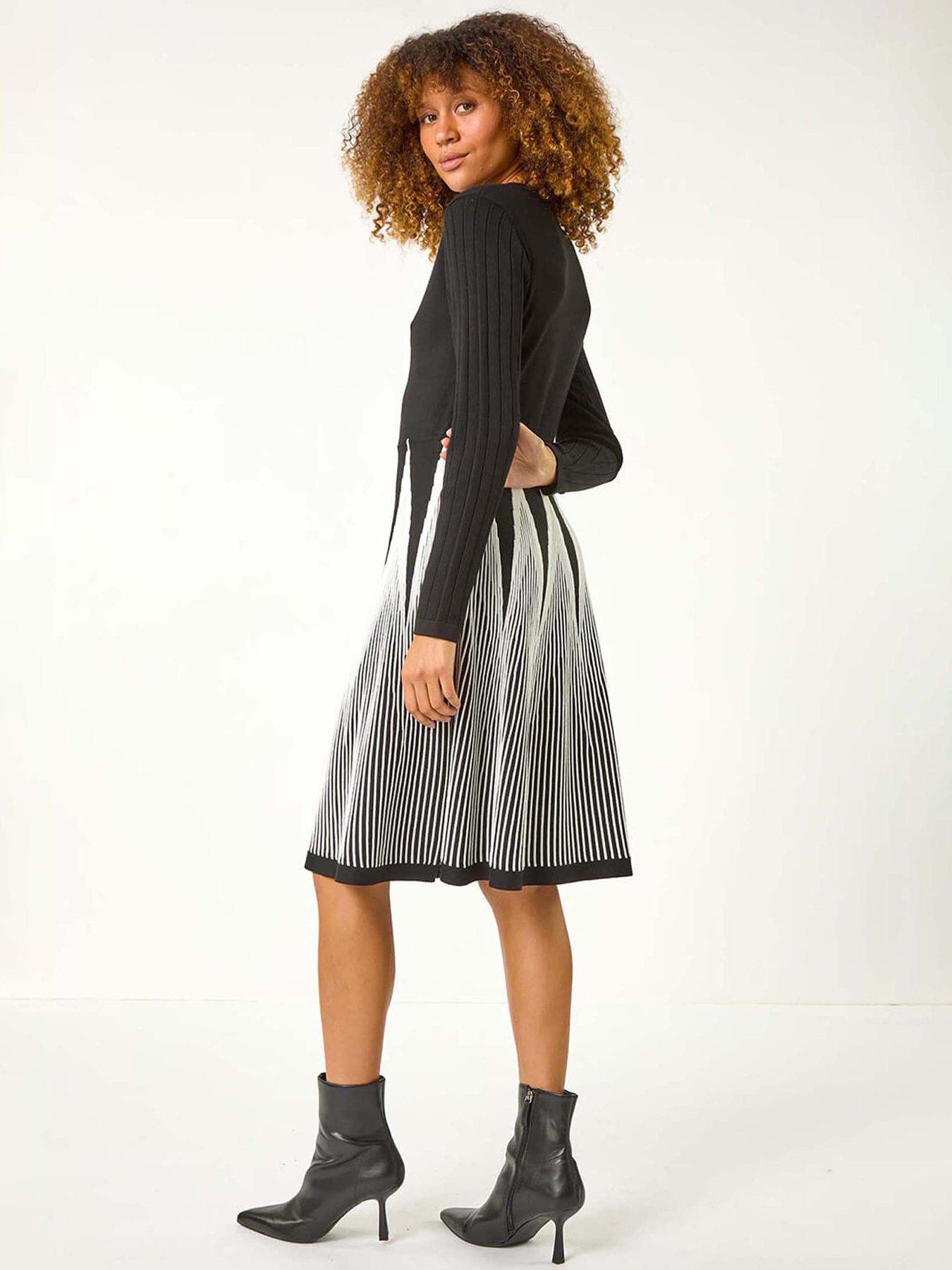 Image 2 of 5 of Roman Contrast Pattern Knitted Dress - Black