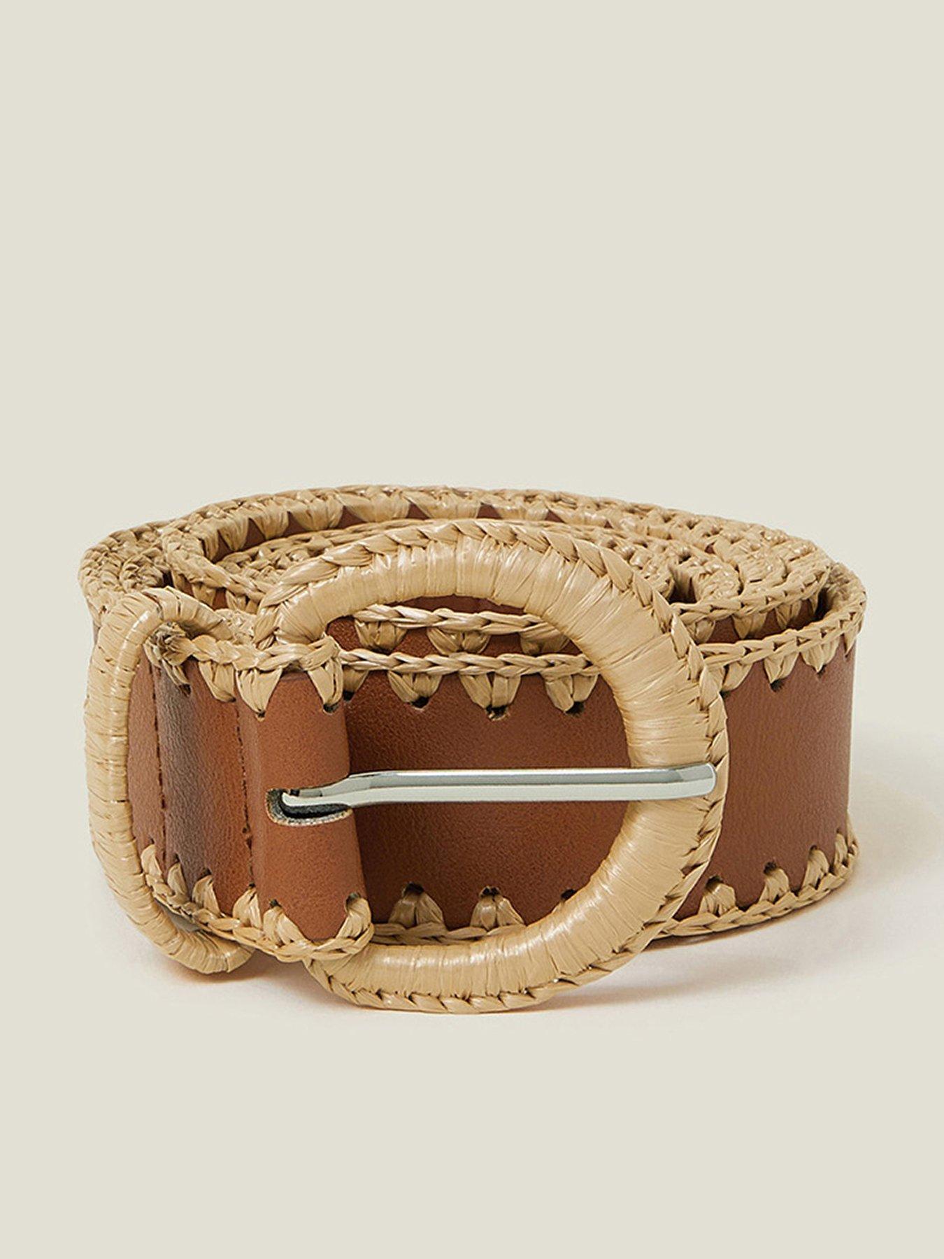 Image of Accessorize Raffia Whipstich Belt - Tan