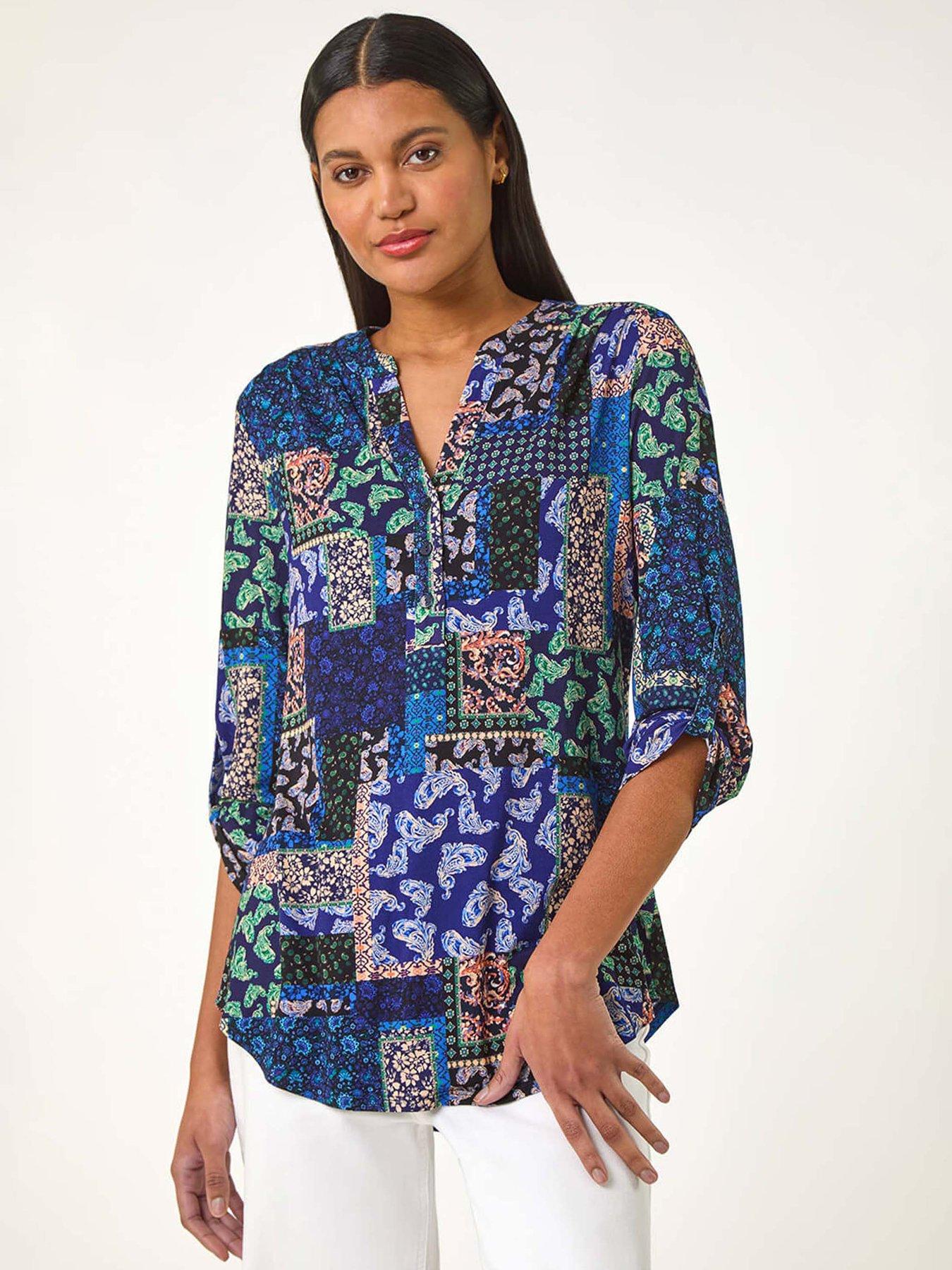 roman-paisley-contrast-print-stretch-top-navy