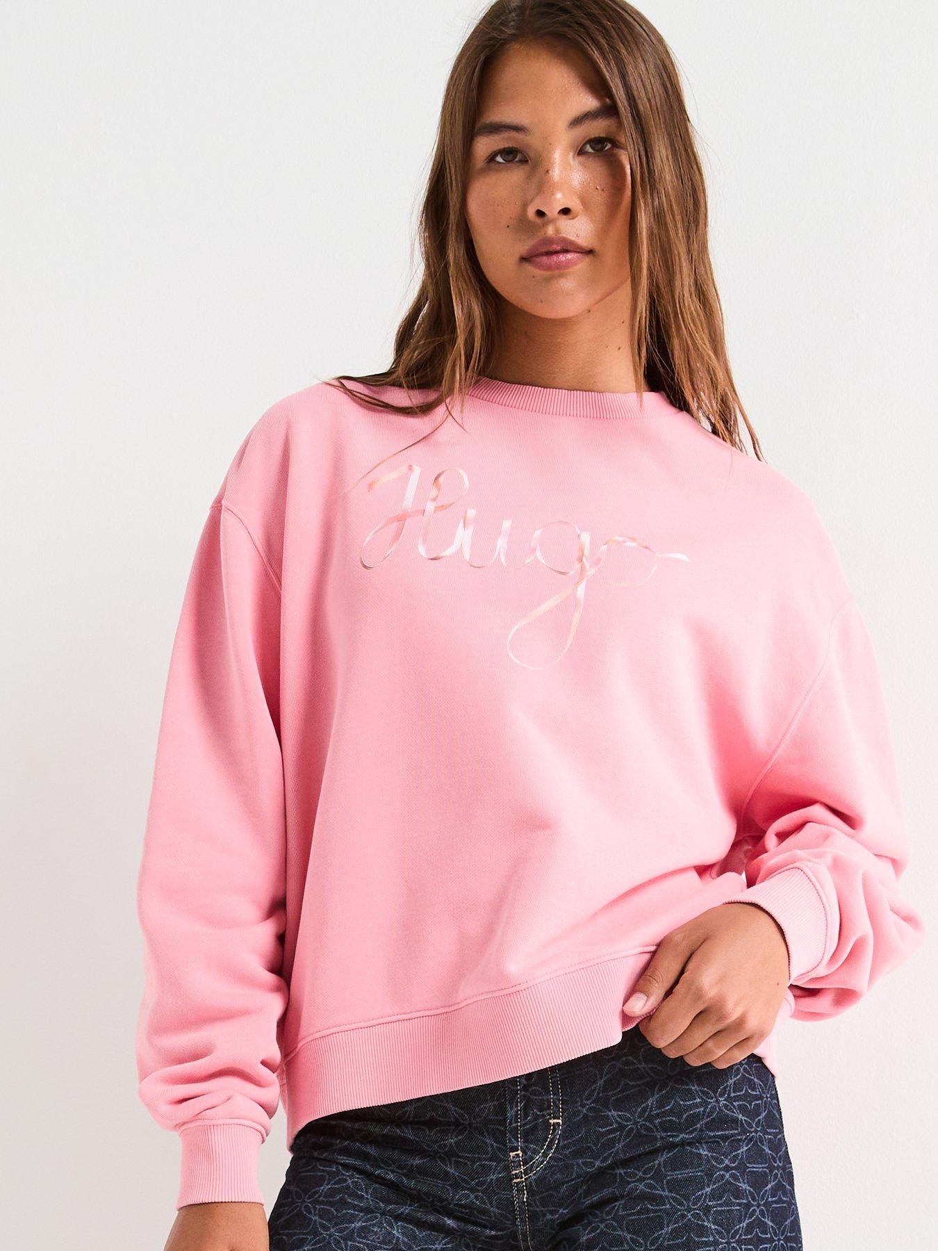 HUGO Deroxina Logo Crew Neck Sweat Top - Pink
