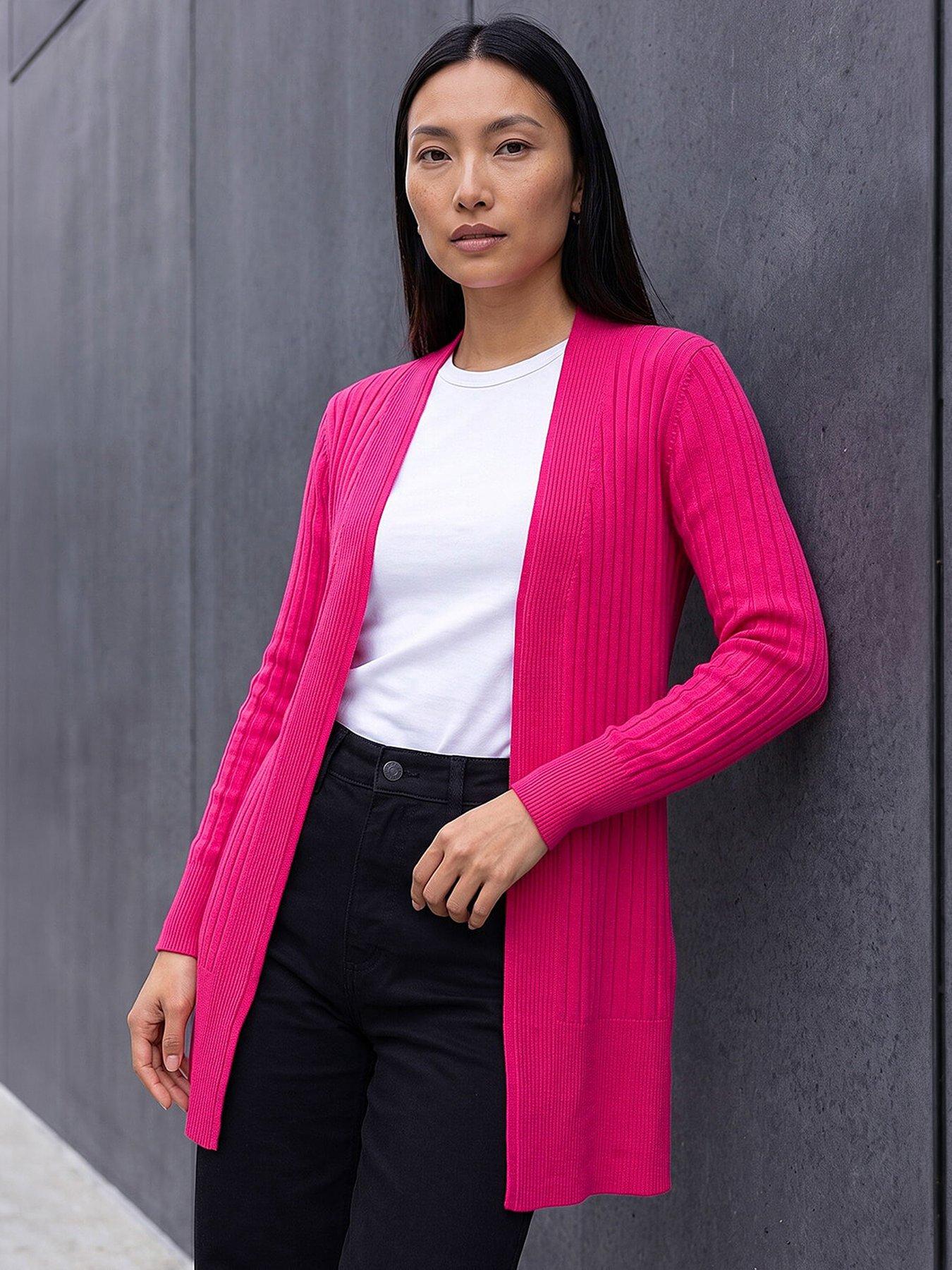 roman-longline-stretch-ribbed-cardigan-pink