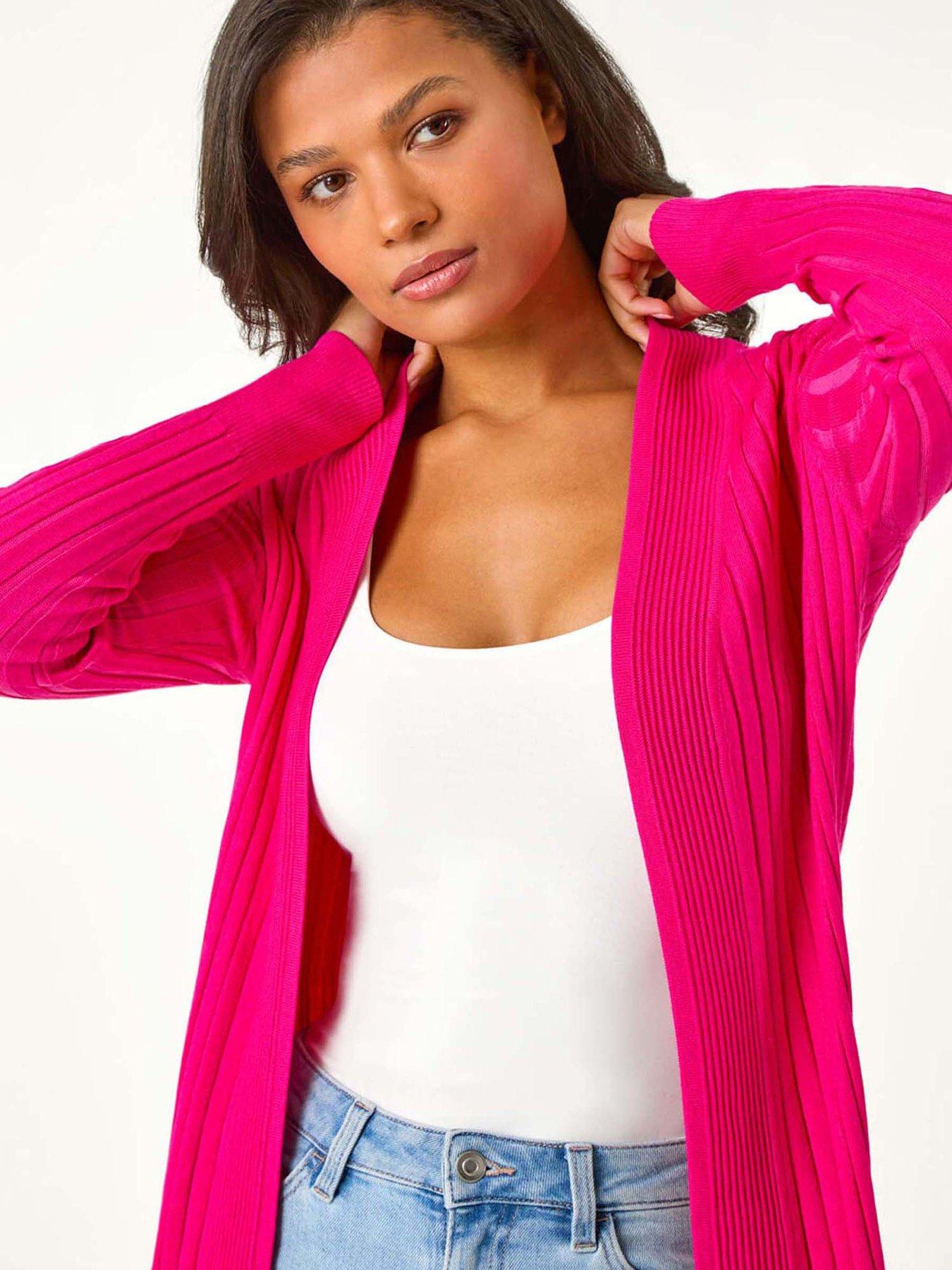 roman-longline-stretch-ribbed-cardigan-pinkoutfit