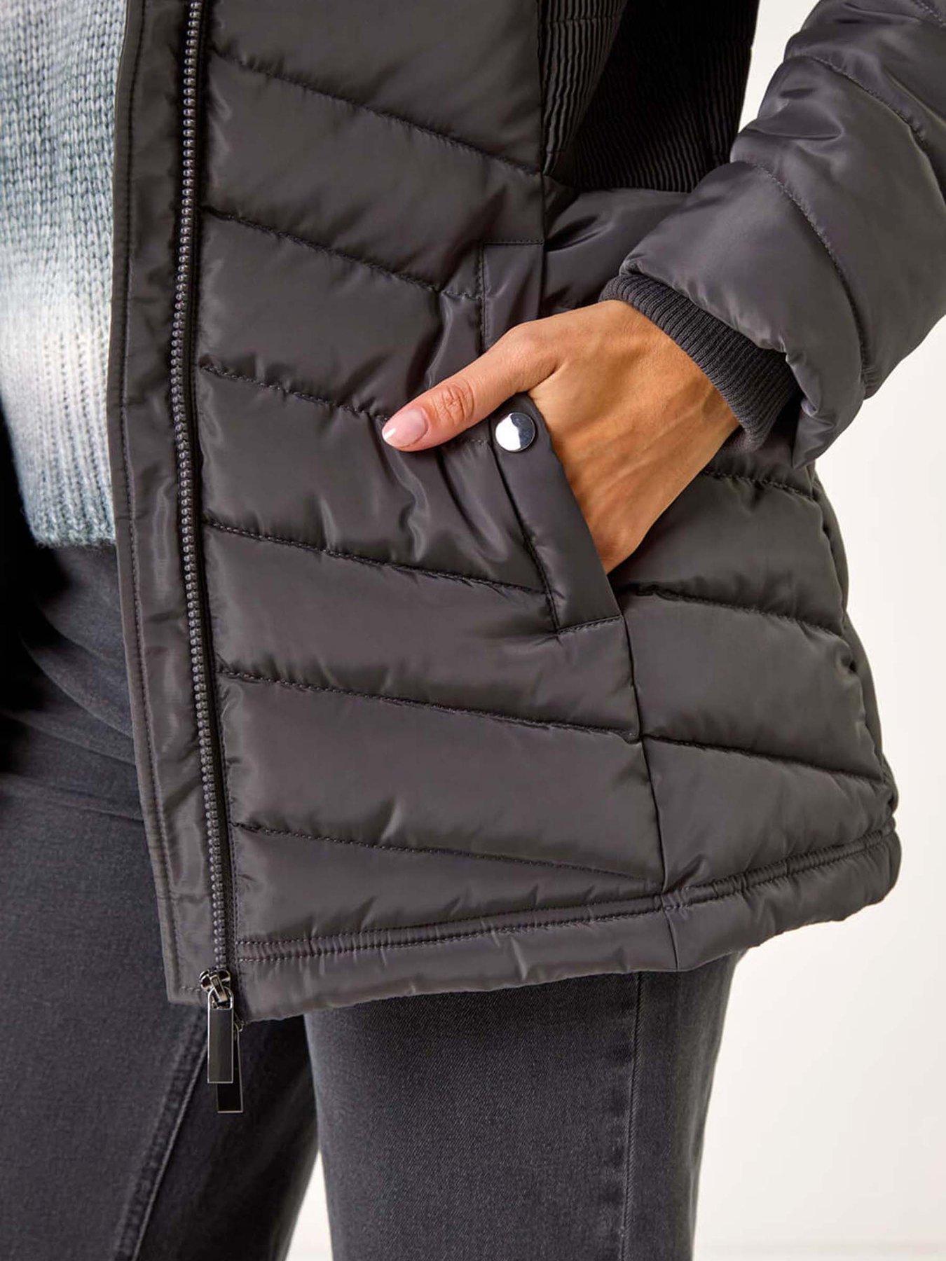 Image 5 of 5 of Roman Faux Fur Hooded Quilt Coat - Grey