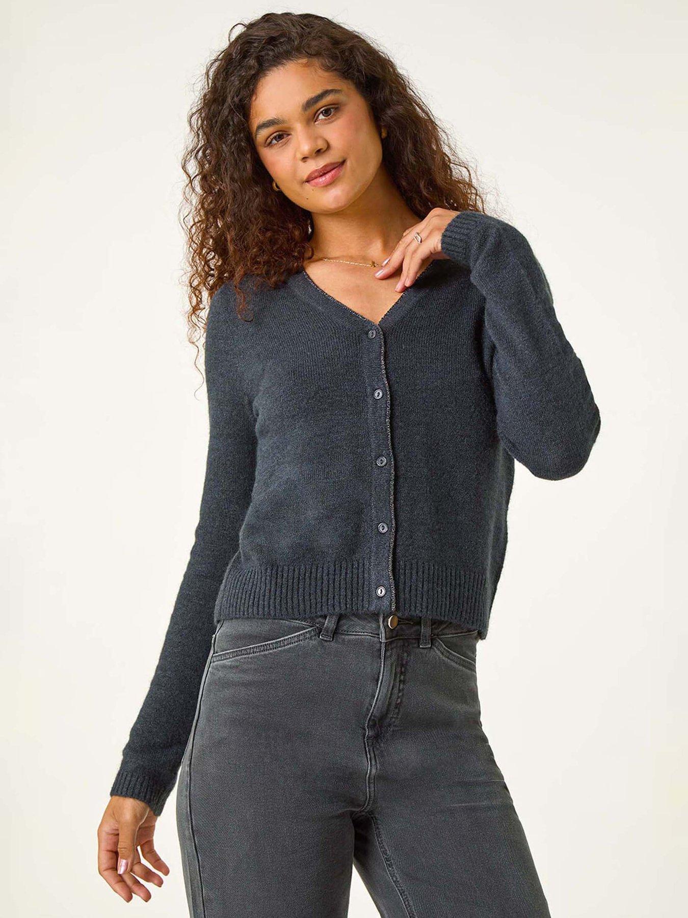 roman-shimmer-v-neck-ribbed-cardigan-grey