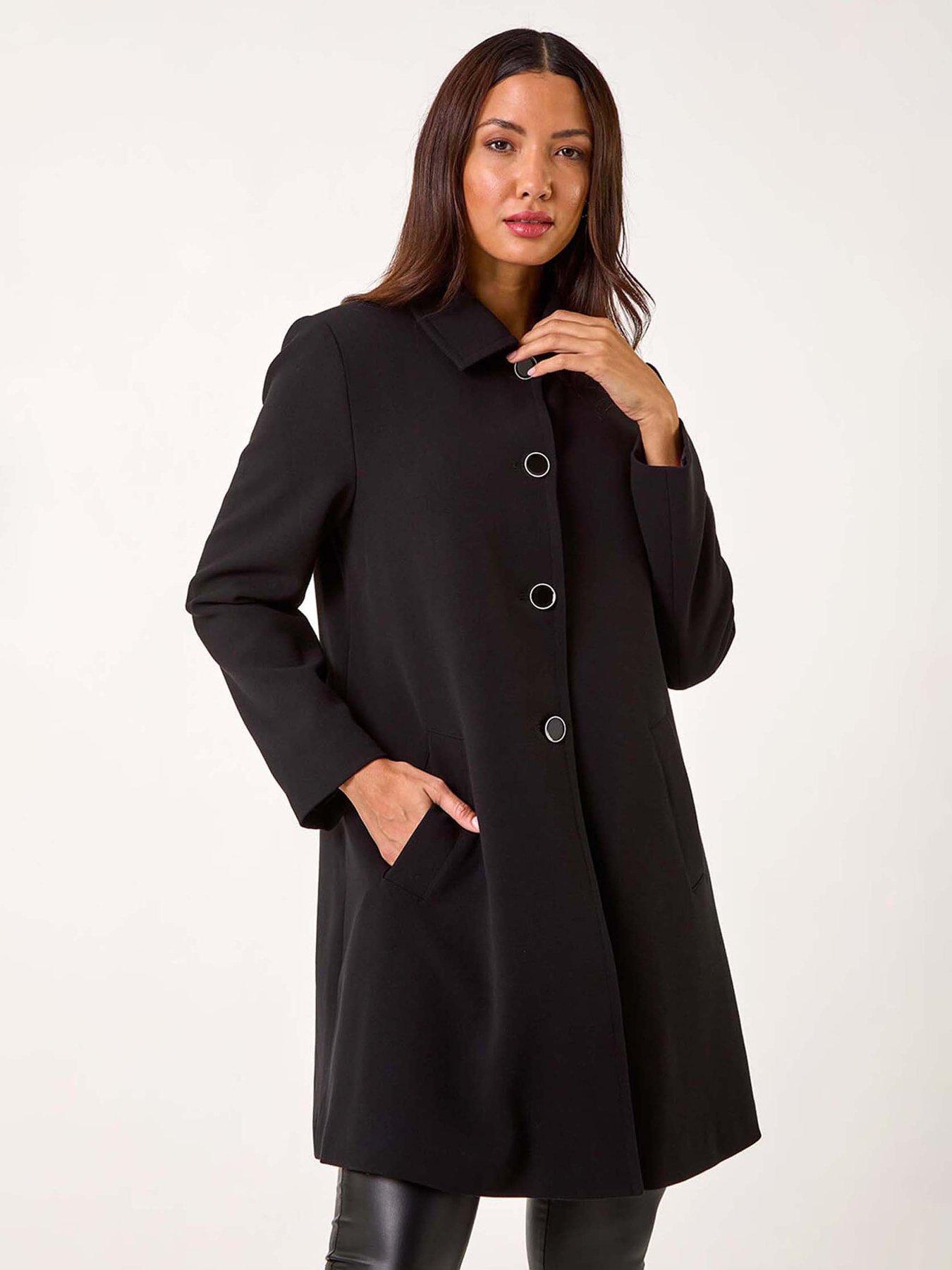 Roman Buttoned Swing Coat - Black