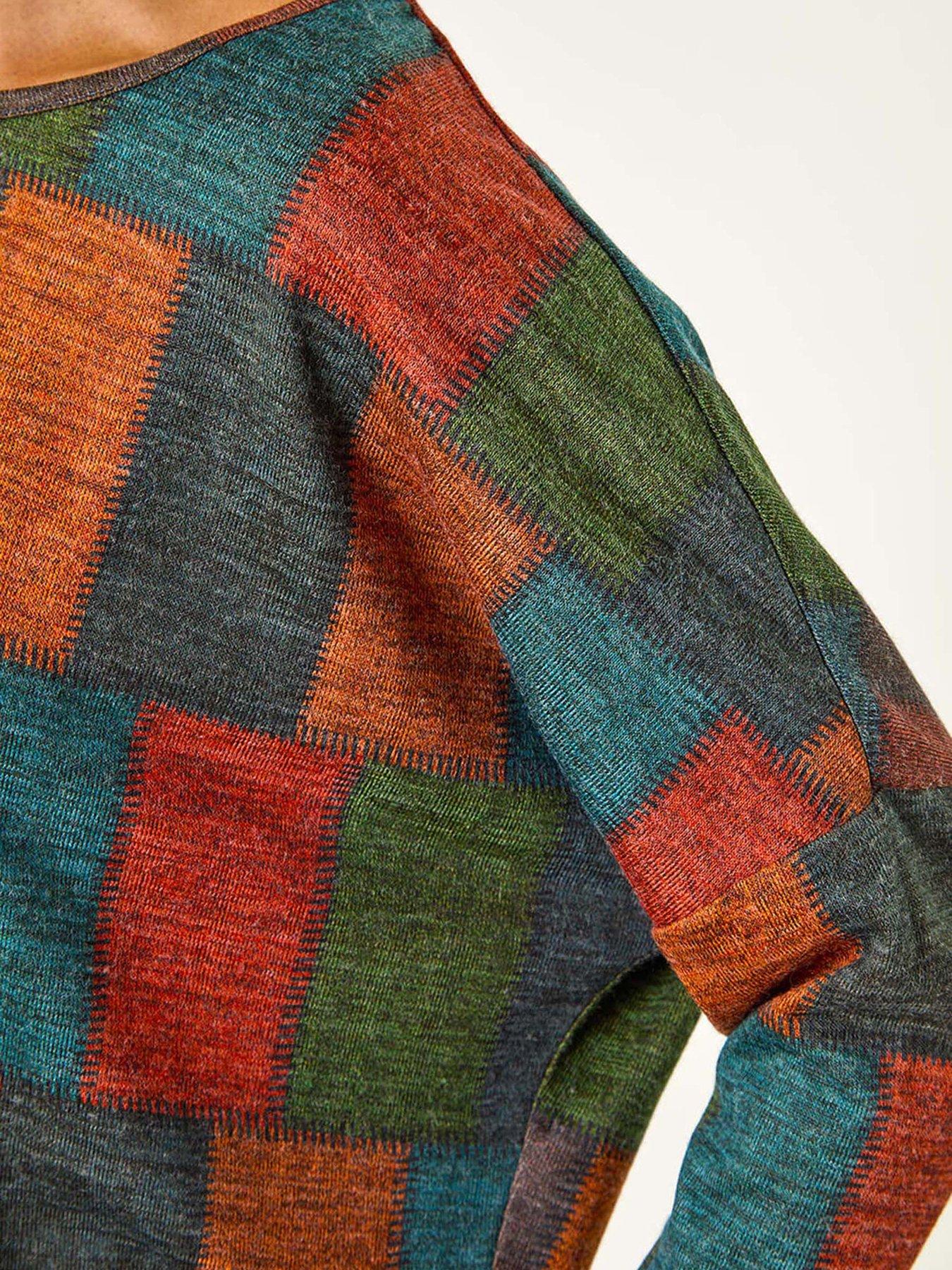 Image 5 of 5 of Roman Patchwork Print Drop Shoulder Stretch Top - Red