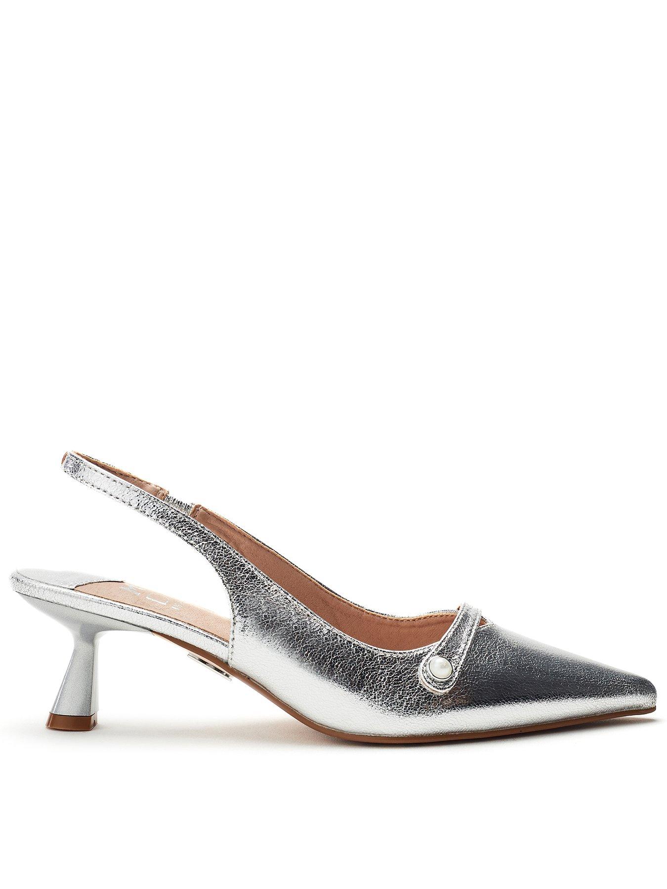 Moda In Pelle Godal Slingback Kitten Heel Shoes - Silver