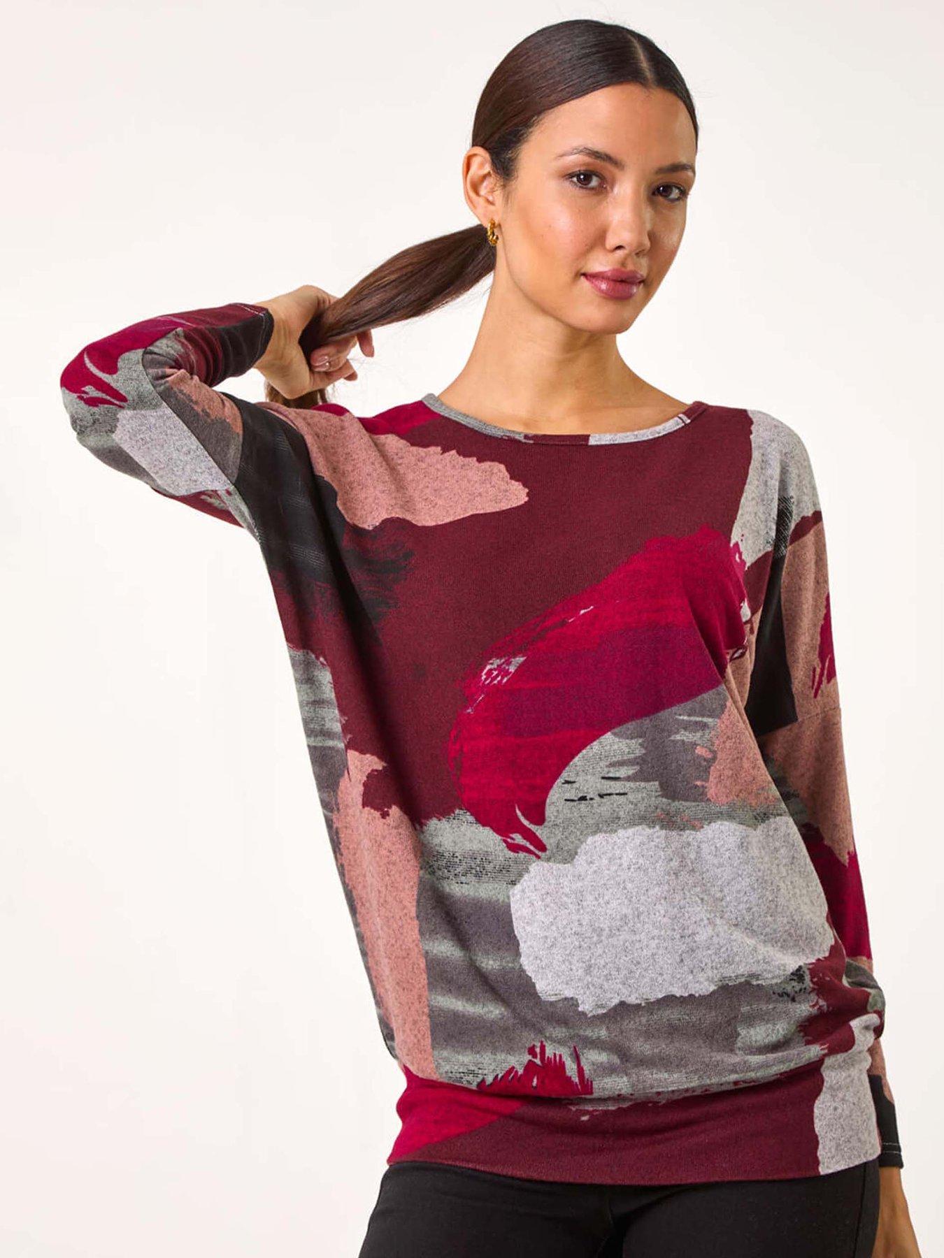 roman-abstract-print-banded-hem-top-red