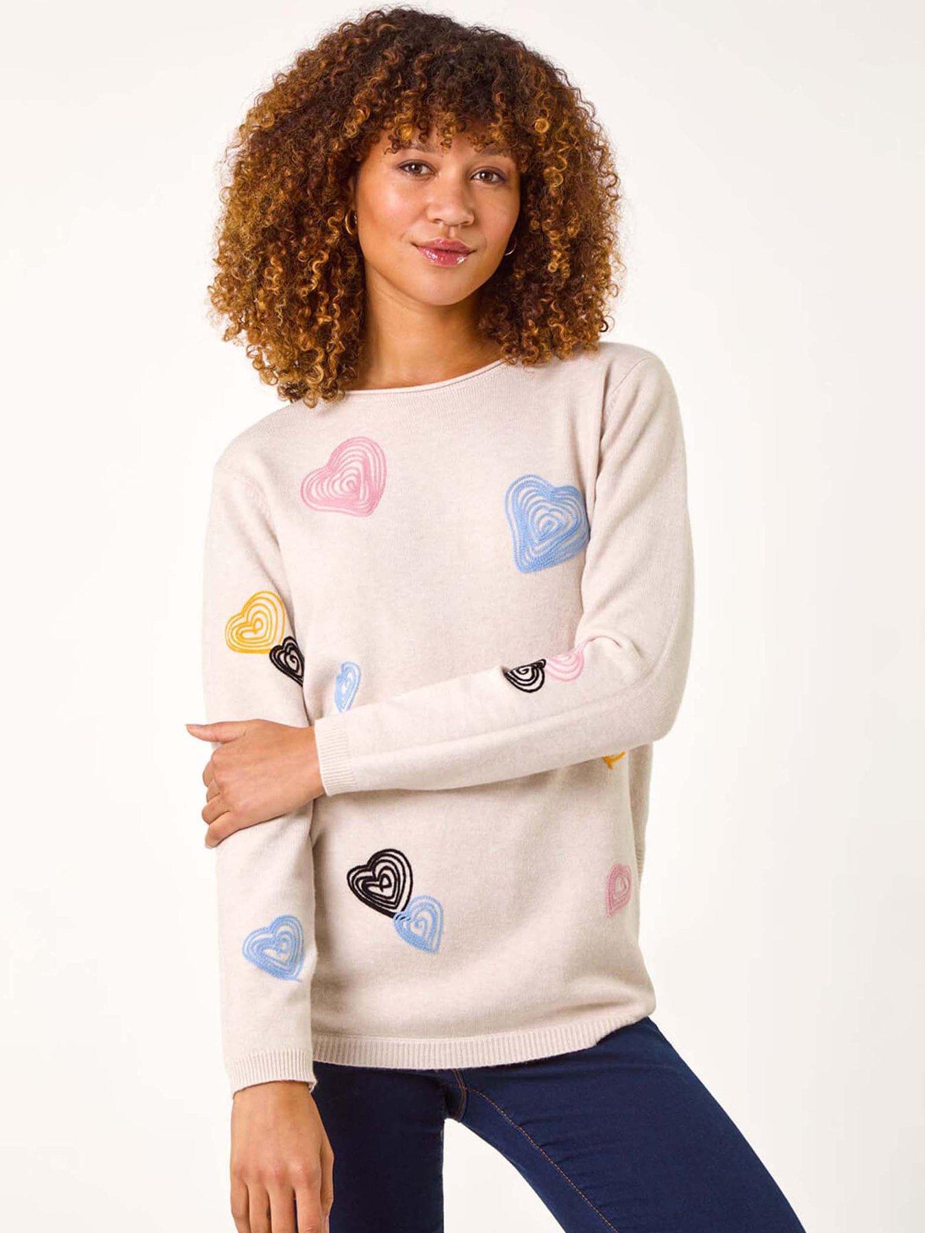 Roman Heart Stitch Crew Neck Jumper - Beige