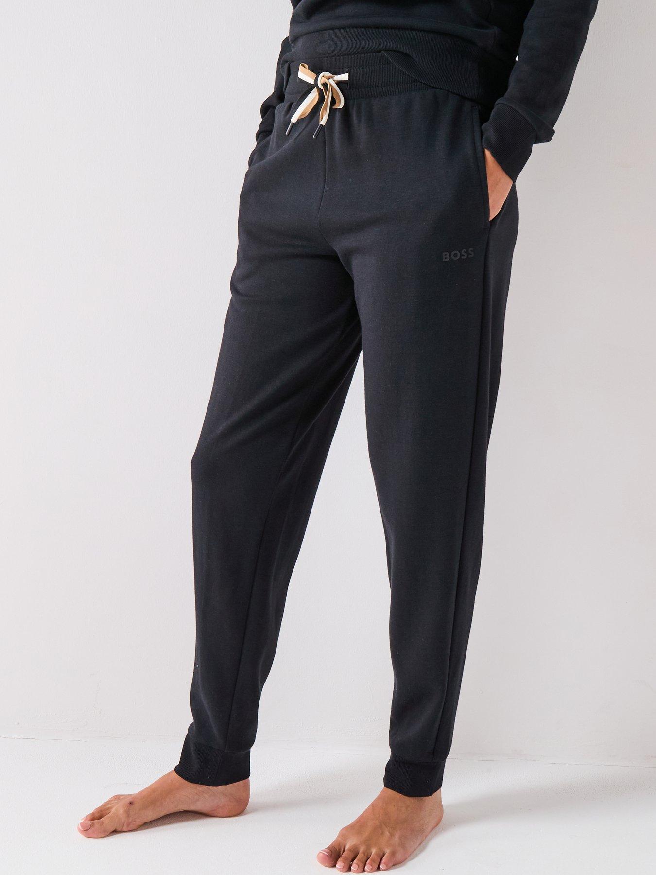 BOSS Cuffed Tracksuit Bottoms With Signature Stripe Drawcord - Black