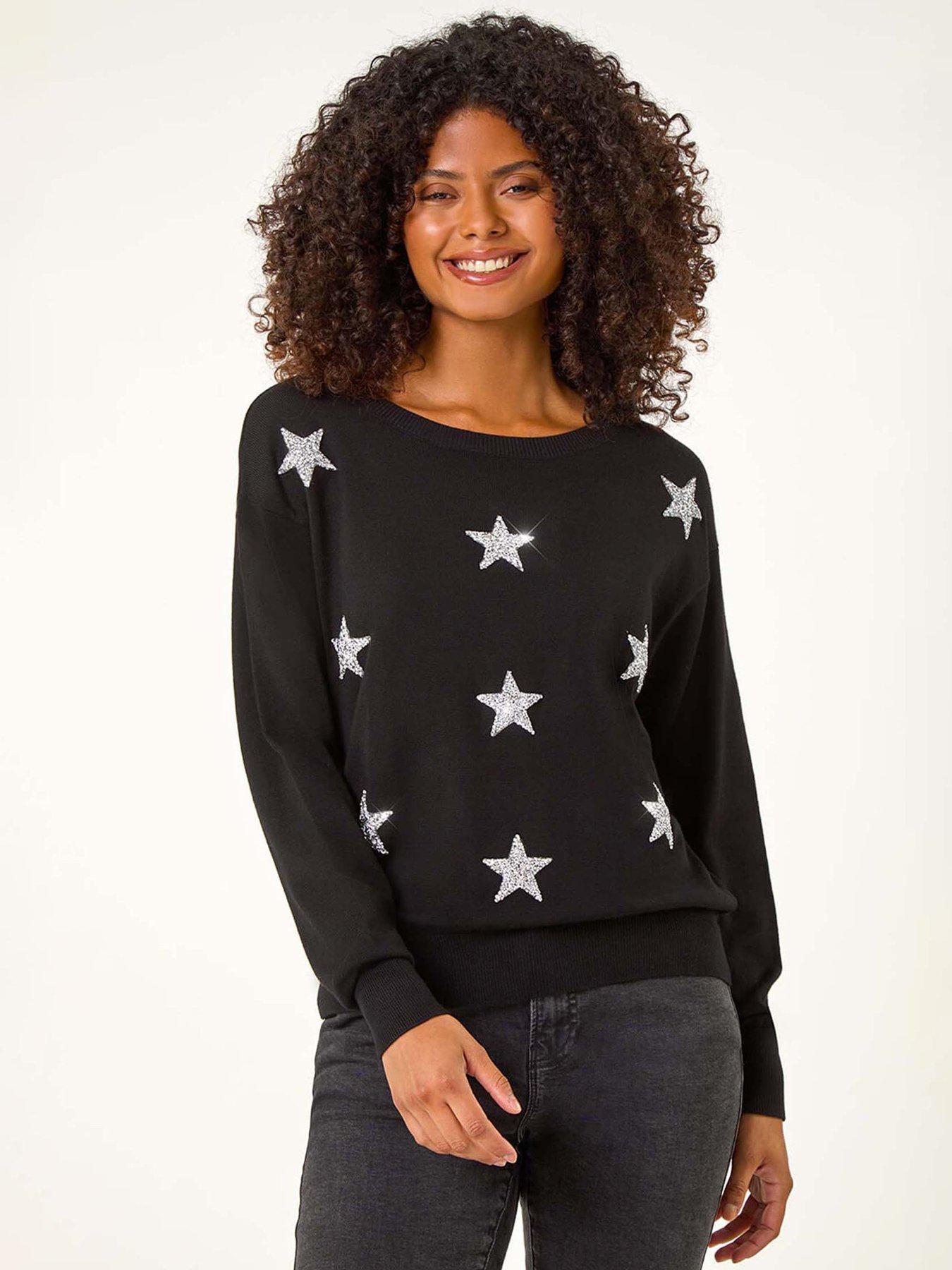 Roman Metallic Star Print Jumper - Black