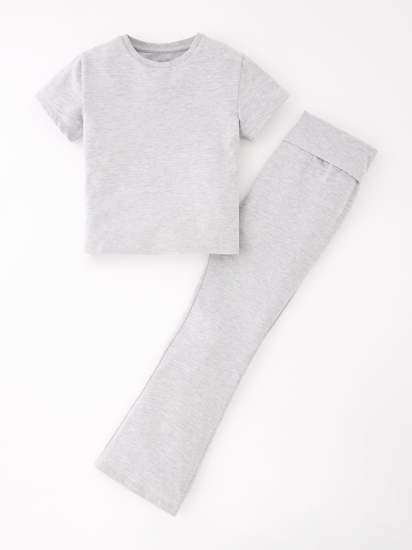 V by Very Girls Folder Over Waist Legging And T-shirt Set - Marl Grey