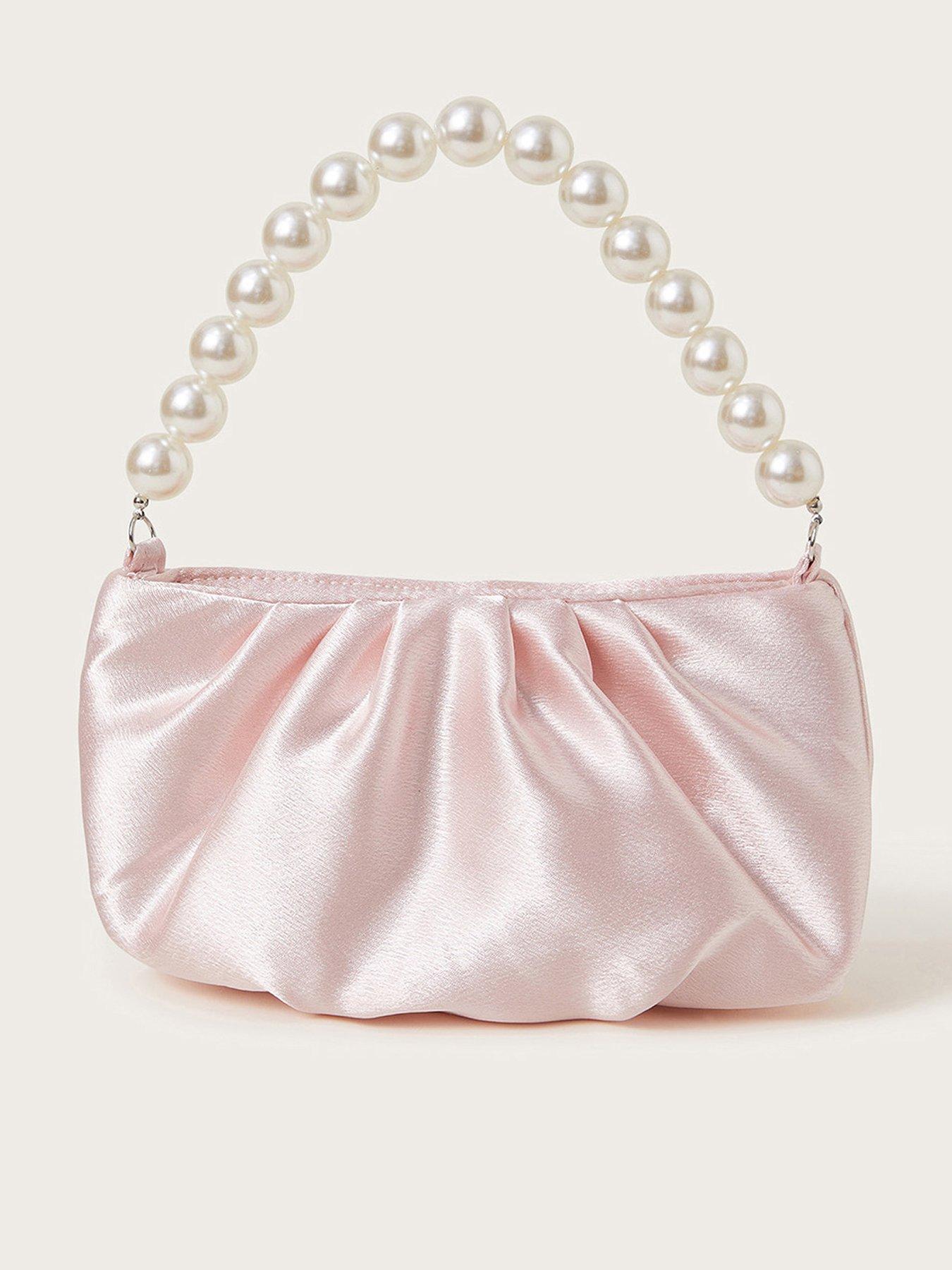 Image of Monsoon Girls Pearl Strap Satin Party Bag - Beige