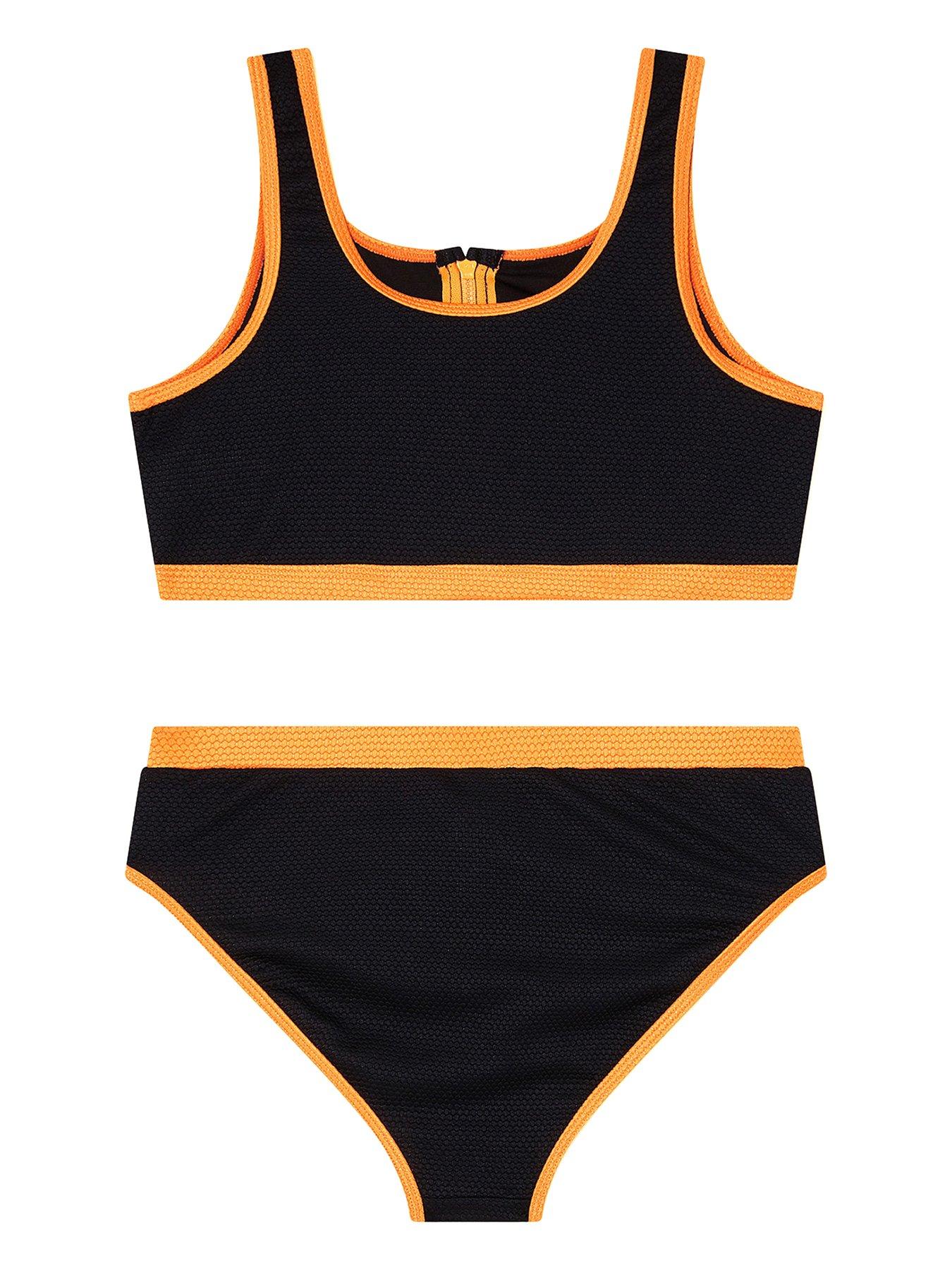 Image 2 of 3 of Monsoon Girls Sporty Bralette Bikini Set - Black/Orange