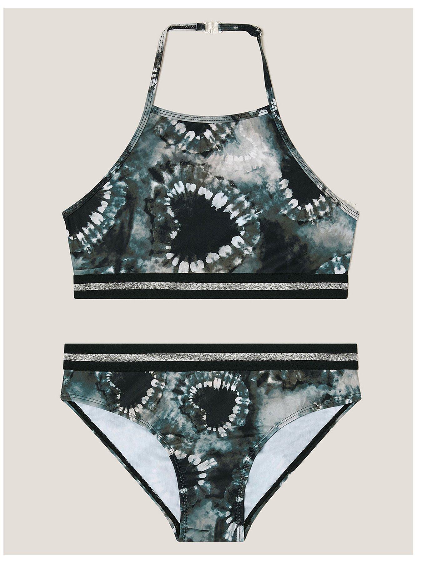 Image 1 of 3 of Monsoon Girls Mono Heart Tie Dye Bikini Set - Black