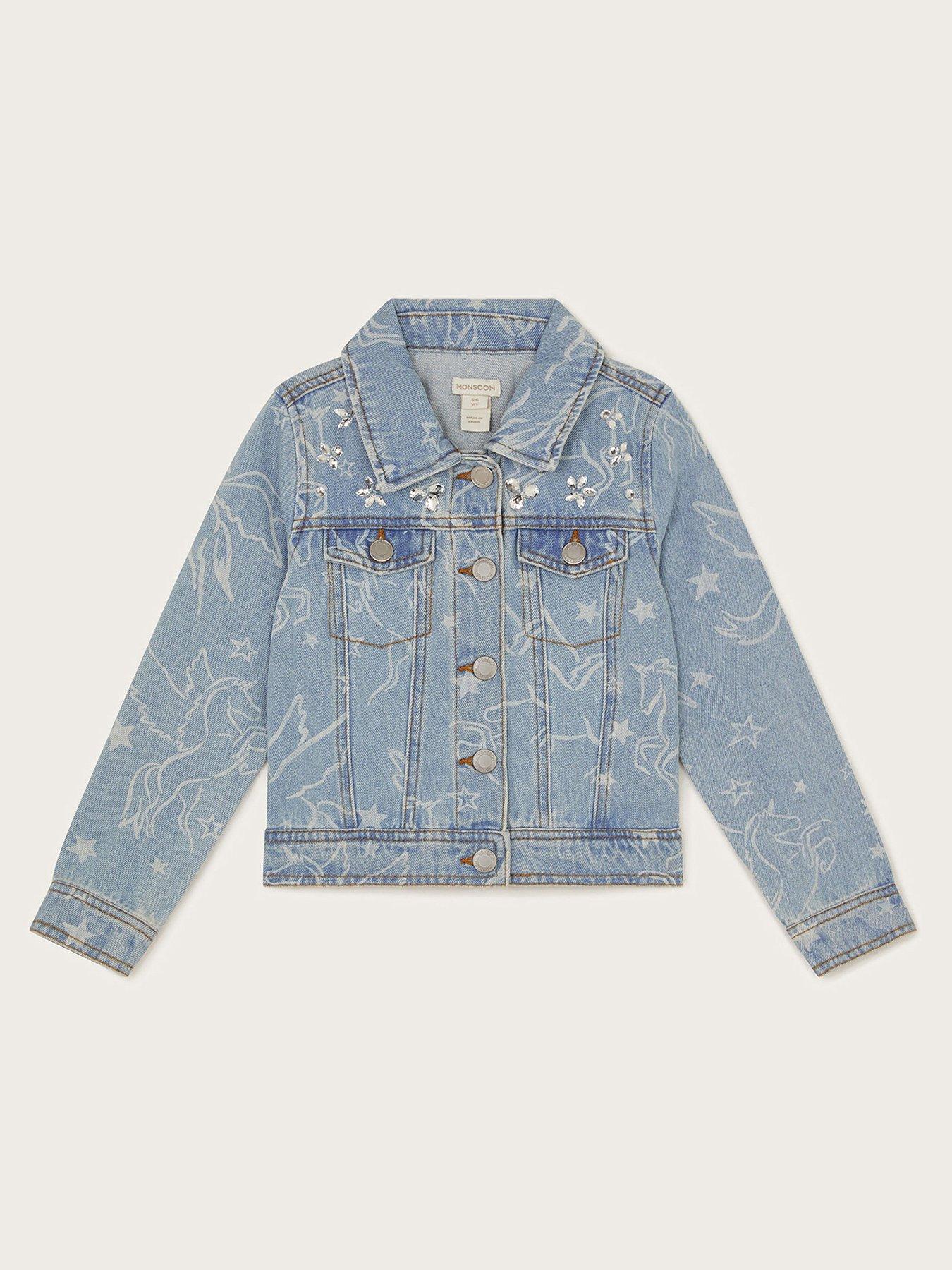Image 1 of 3 of Monsoon Girls Unicorn Rhinestone Denim Jacket - Blue