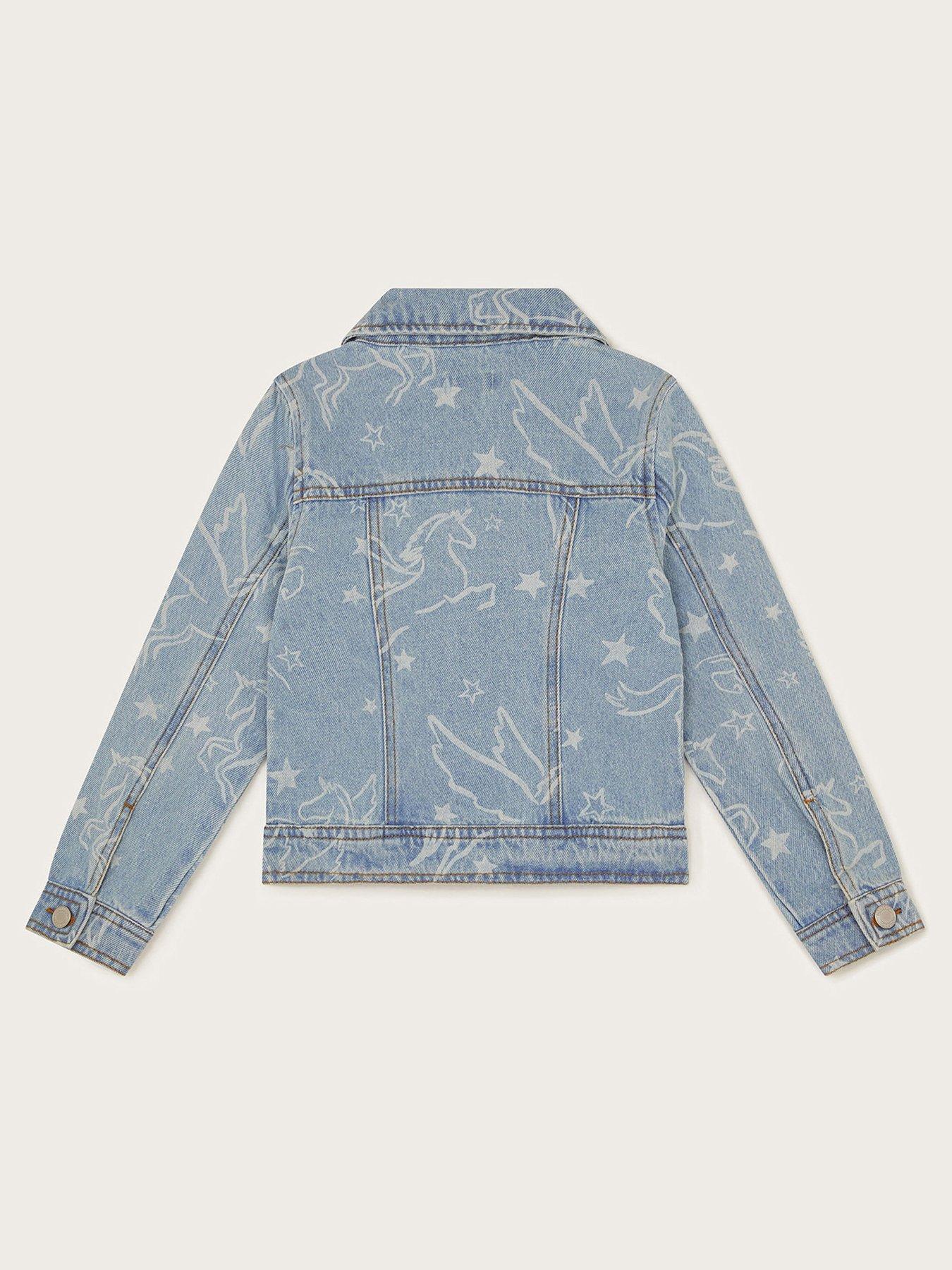 Image 2 of 3 of Monsoon Girls Unicorn Rhinestone Denim Jacket - Blue