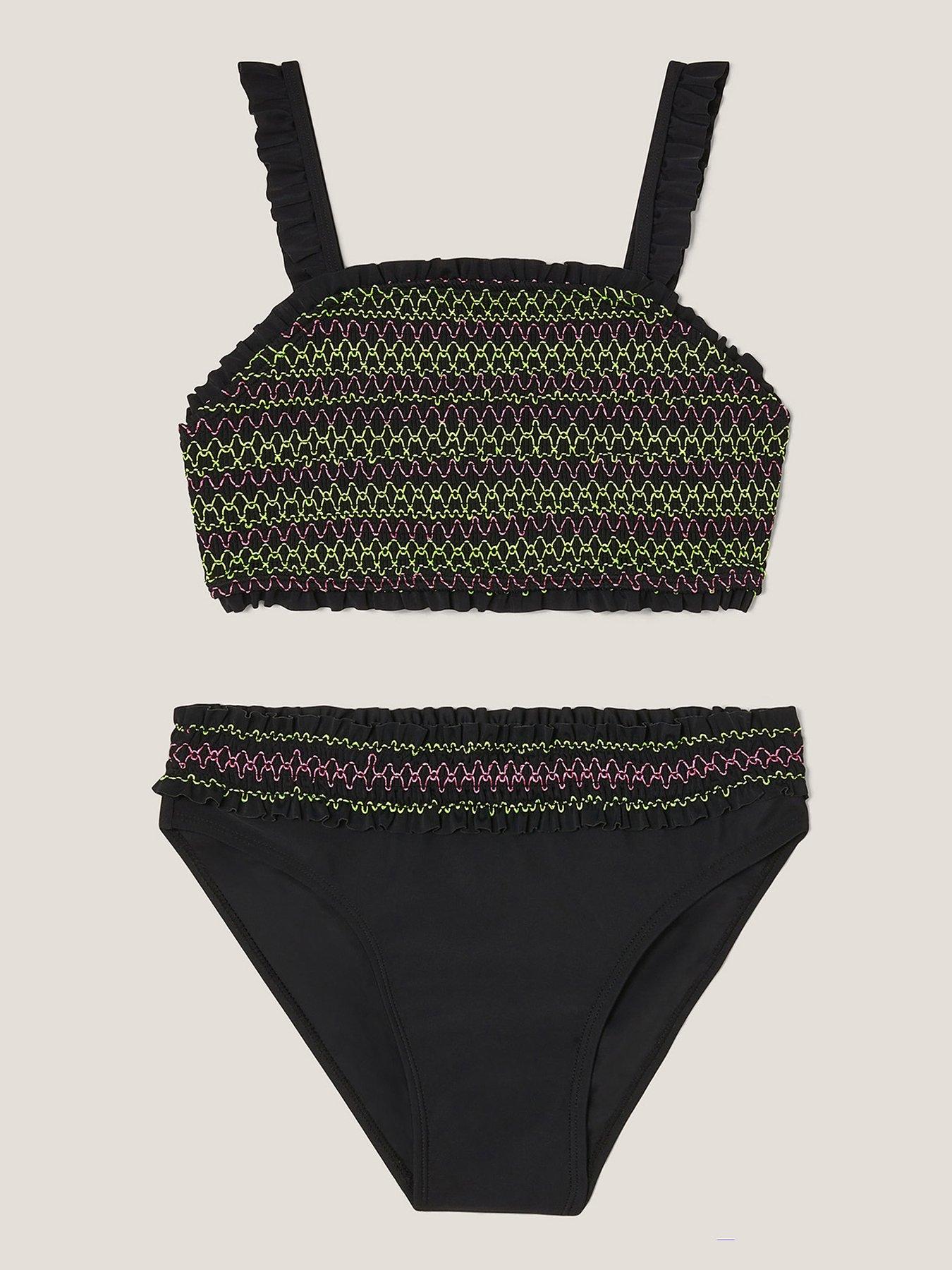 Image 1 of 3 of Monsoon Girls Shirred Stitch Bikini Set - Black