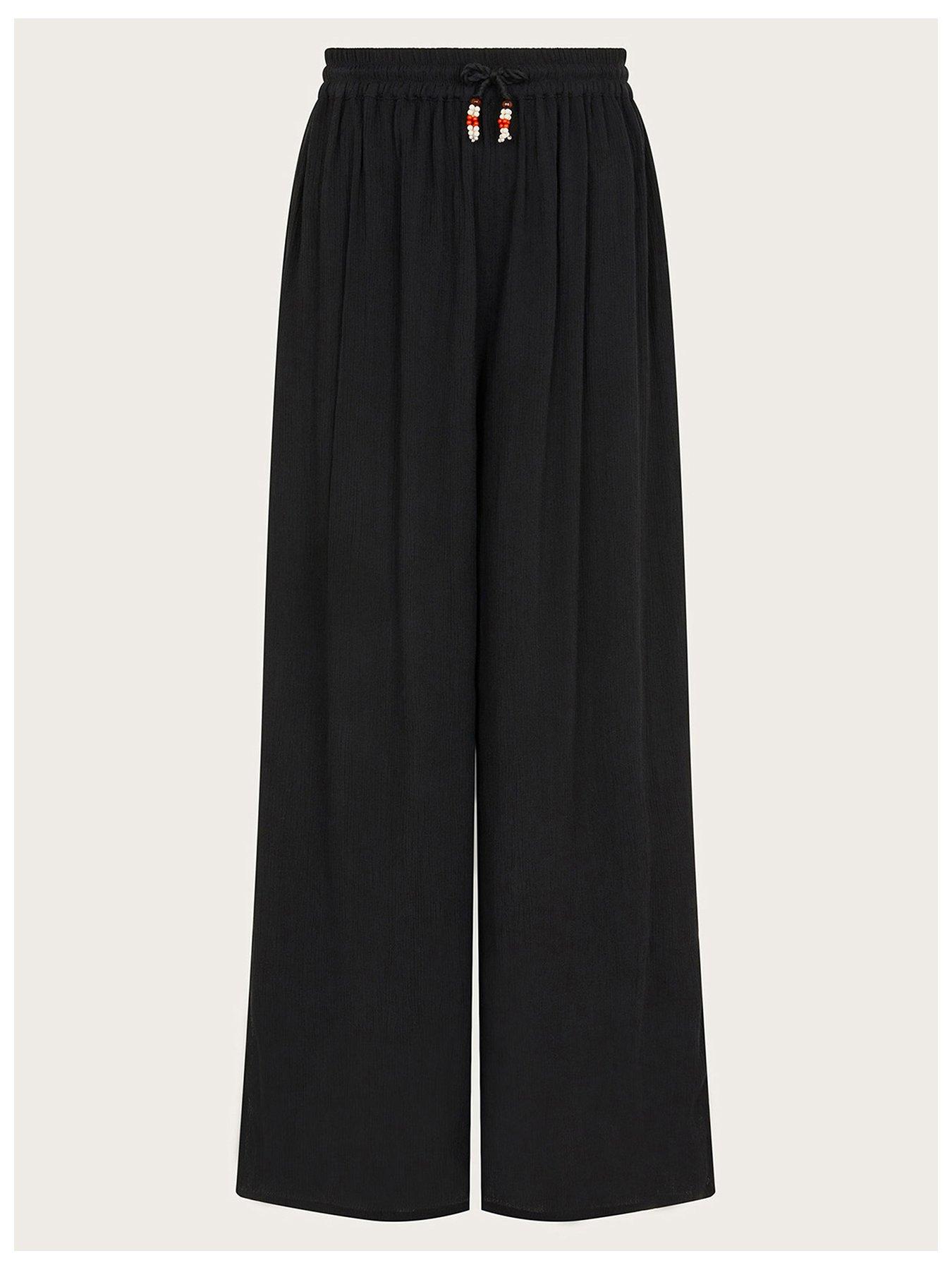 undefined Girls Wide Leg Crinkle Trousers - Black