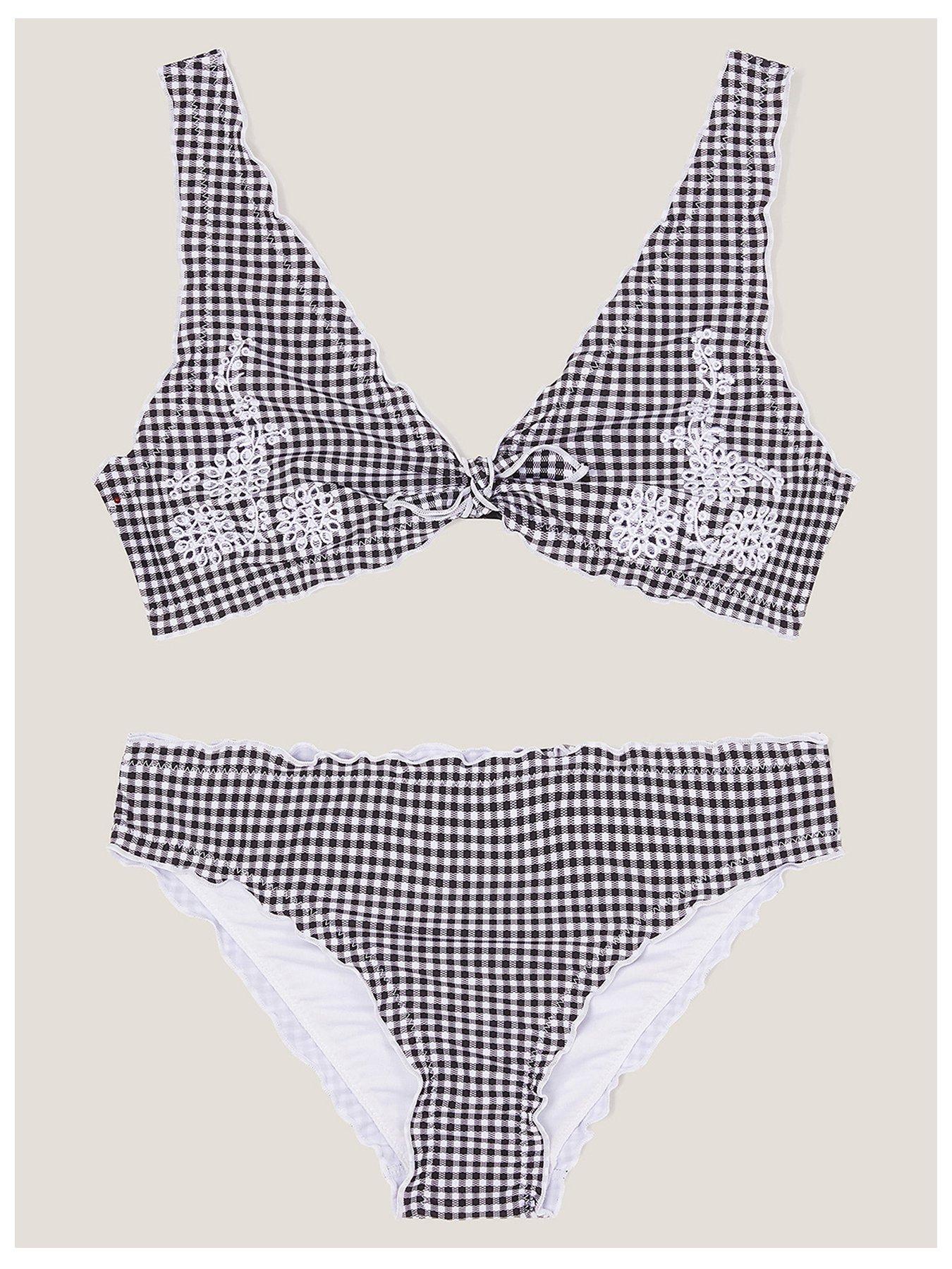 Image 1 of 3 of Monsoon Girls Storm Gingham Embroidered Frill Bikini - Black