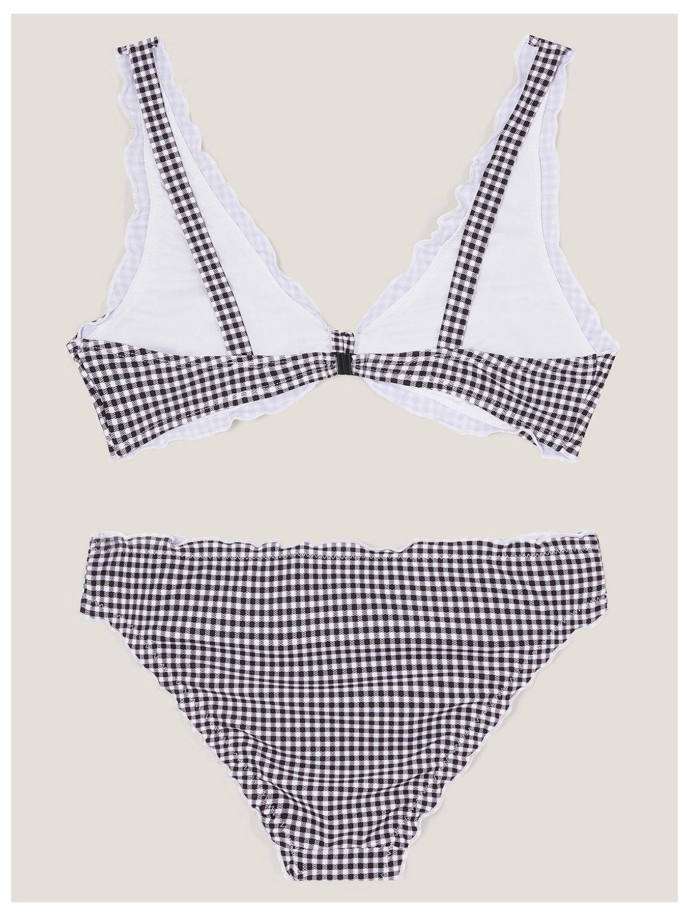 Image 2 of 3 of Monsoon Girls Storm Gingham Embroidered Frill Bikini - Black