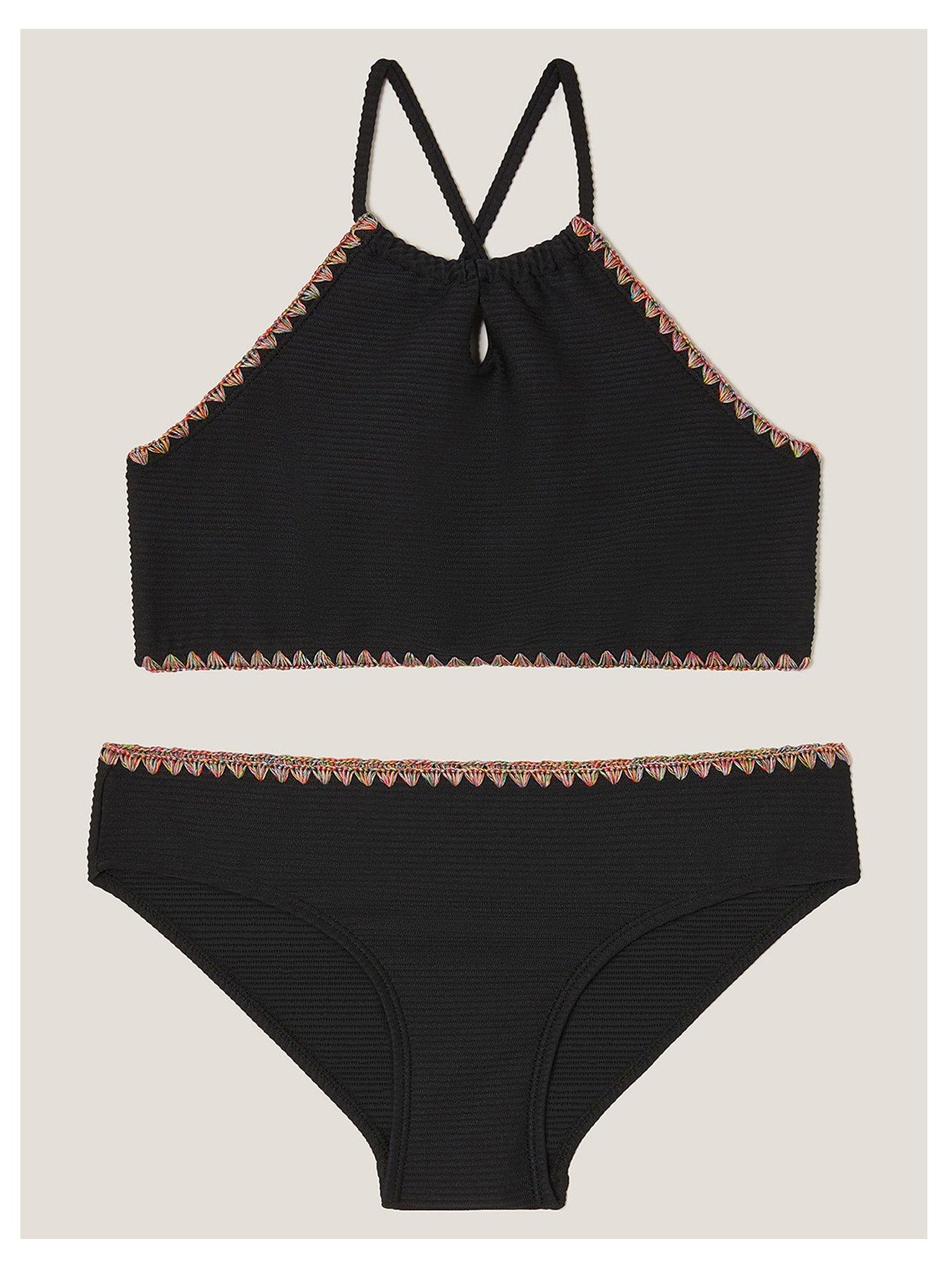 Image 1 of 3 of Monsoon Girls Rainbow Stitch Ribbed Swimsuit - Black