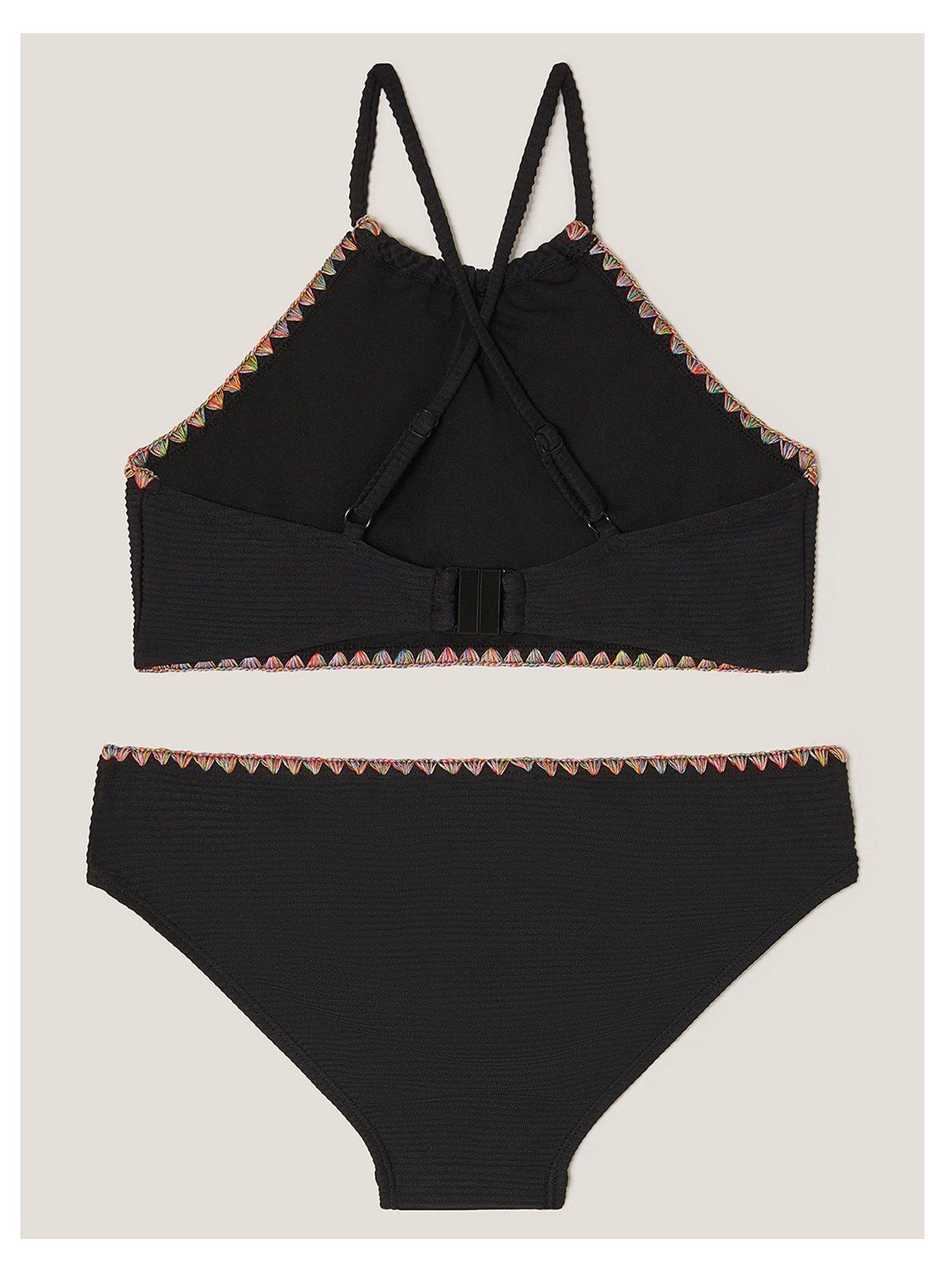 Image 2 of 3 of Monsoon Girls Rainbow Stitch Ribbed Swimsuit - Black