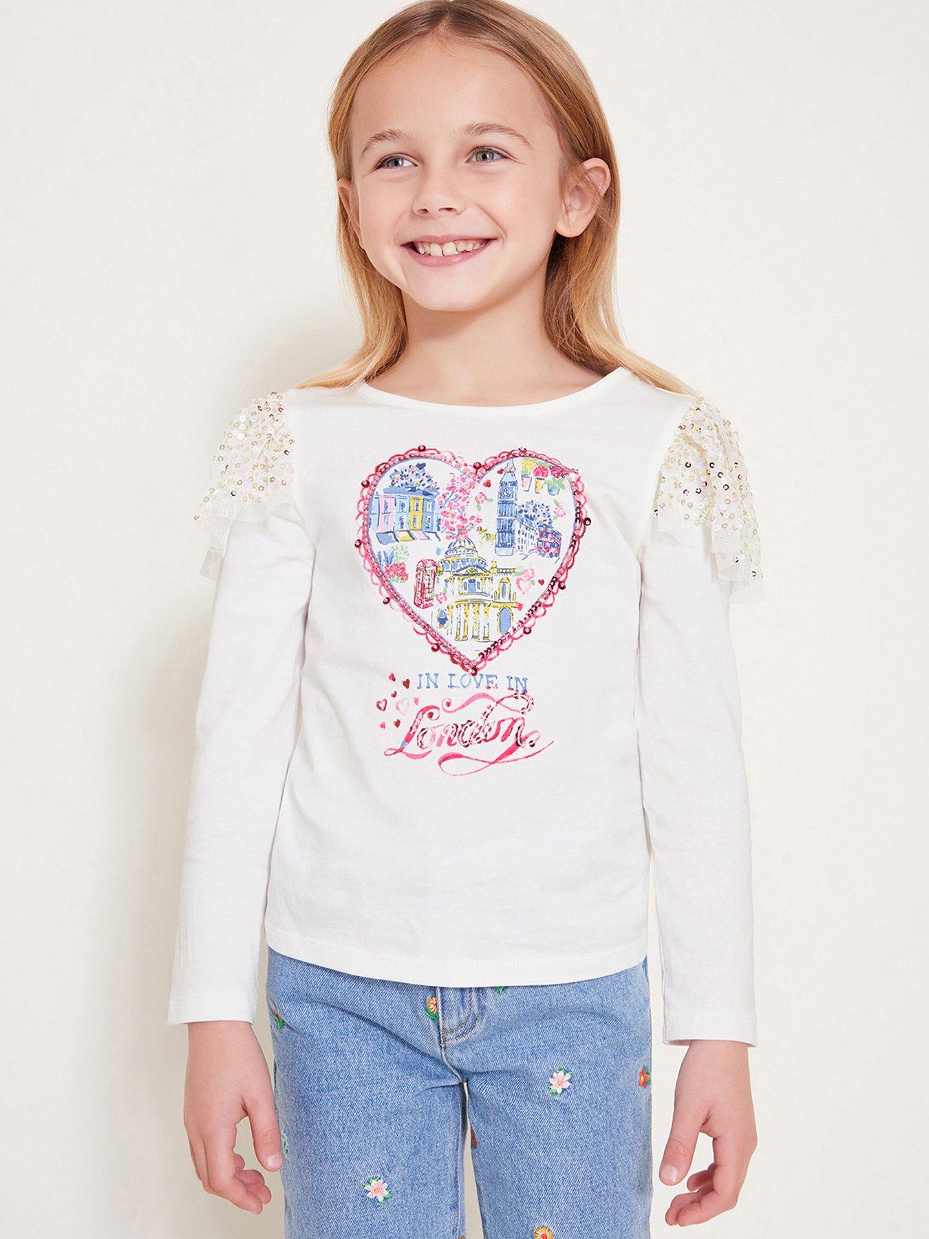 undefined Girls Love London Sequin Long Sleeve Top - Light Cream