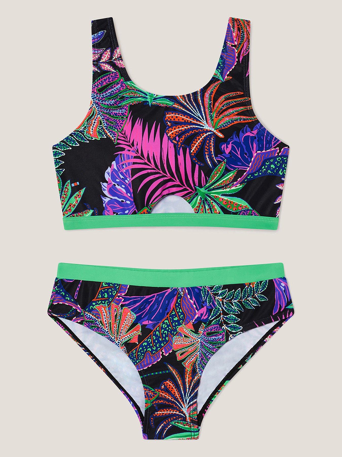 Image 1 of 3 of Monsoon Girls Storm Tropical Bikini Set - Black