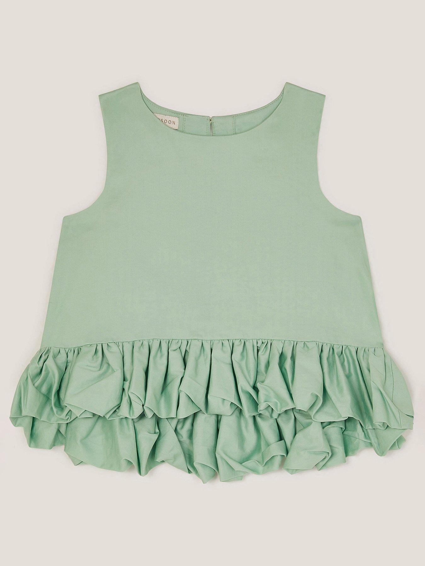 undefined Girls Sleeveless Ruffle Hem Top - Green