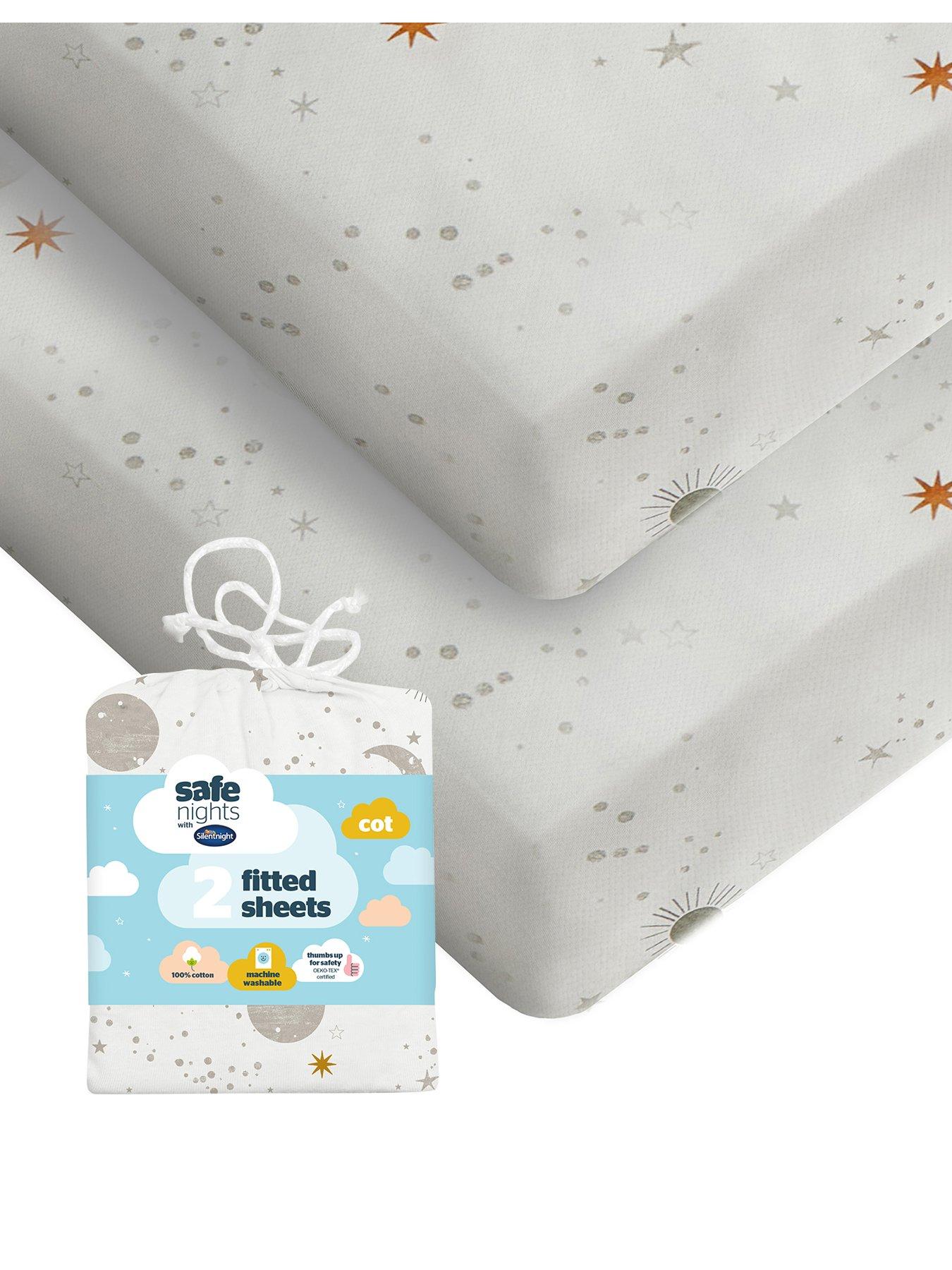 Image 1 of 7 of Silentnight Safe Nights Pack of 2 100% Cotton Cot Bed Fitted Sheets &ndash; Celestial