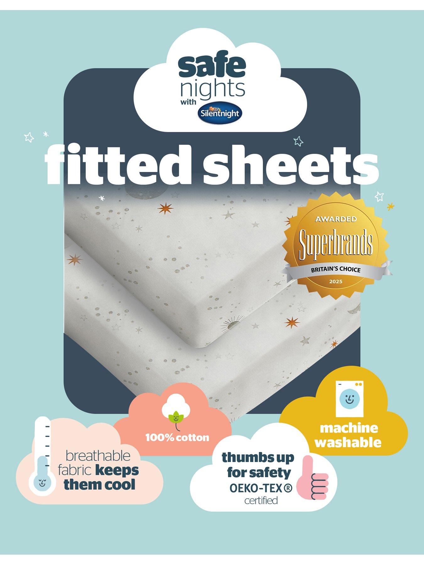 Image 7 of 7 of Silentnight Safe Nights Pack of 2 100% Cotton Cot Bed Fitted Sheets &ndash; Celestial