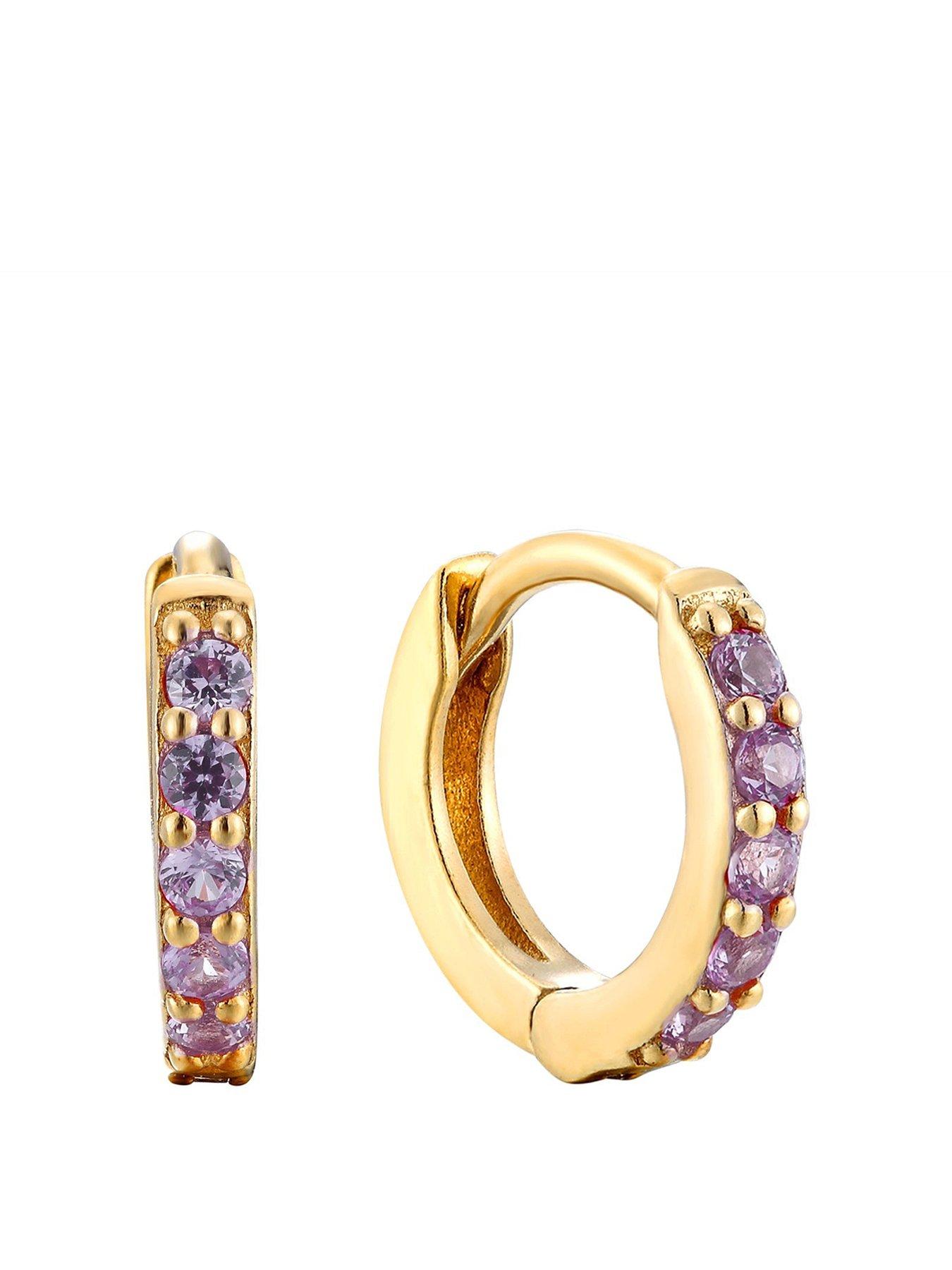 Seol + Gold Birthstone CZ Tiny Hoop Earrings