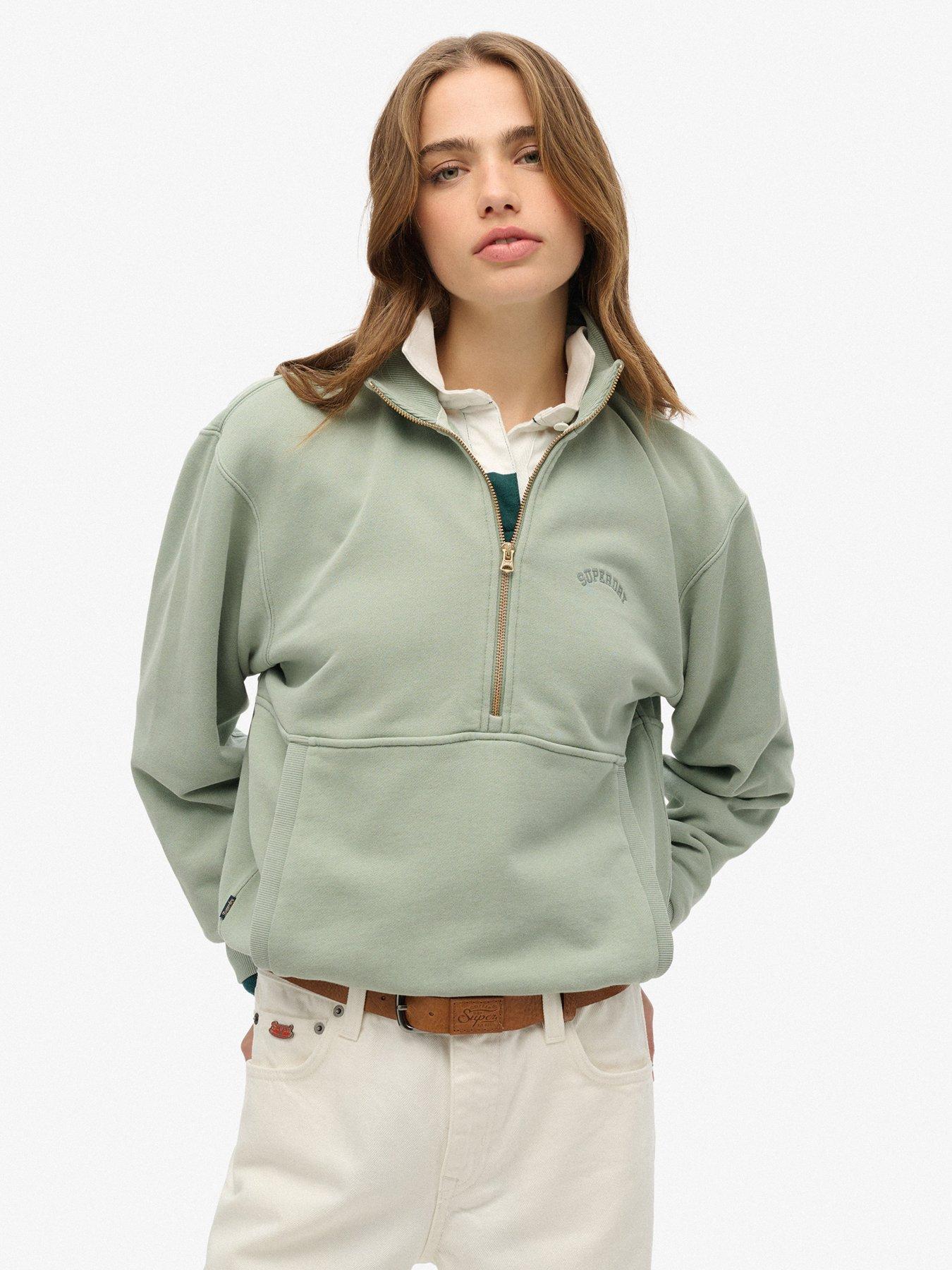 Image 1 of 5 of Superdry Essential Logo Oversized Half Zip Sweatshirt - Green