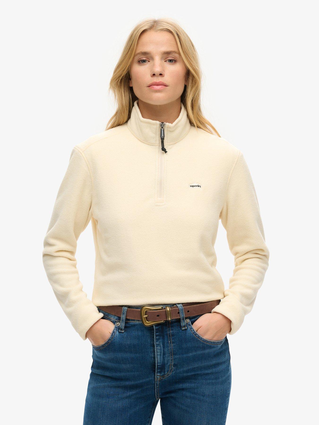 superdry-polar-fleece-cropped-half-zip-beige