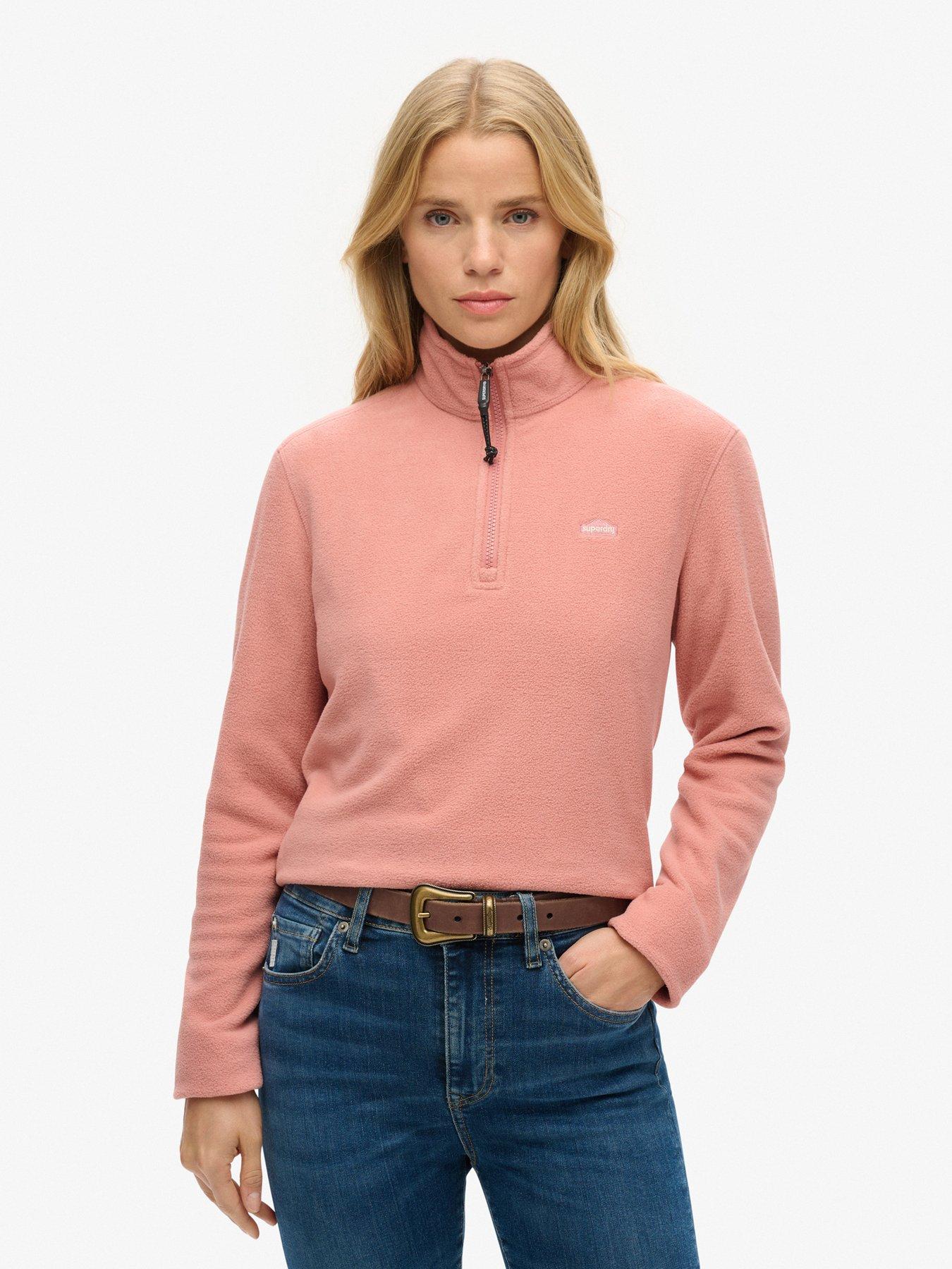 Image 1 of 5 of Superdry Polar Fleece Cropped Half Zip - Pink