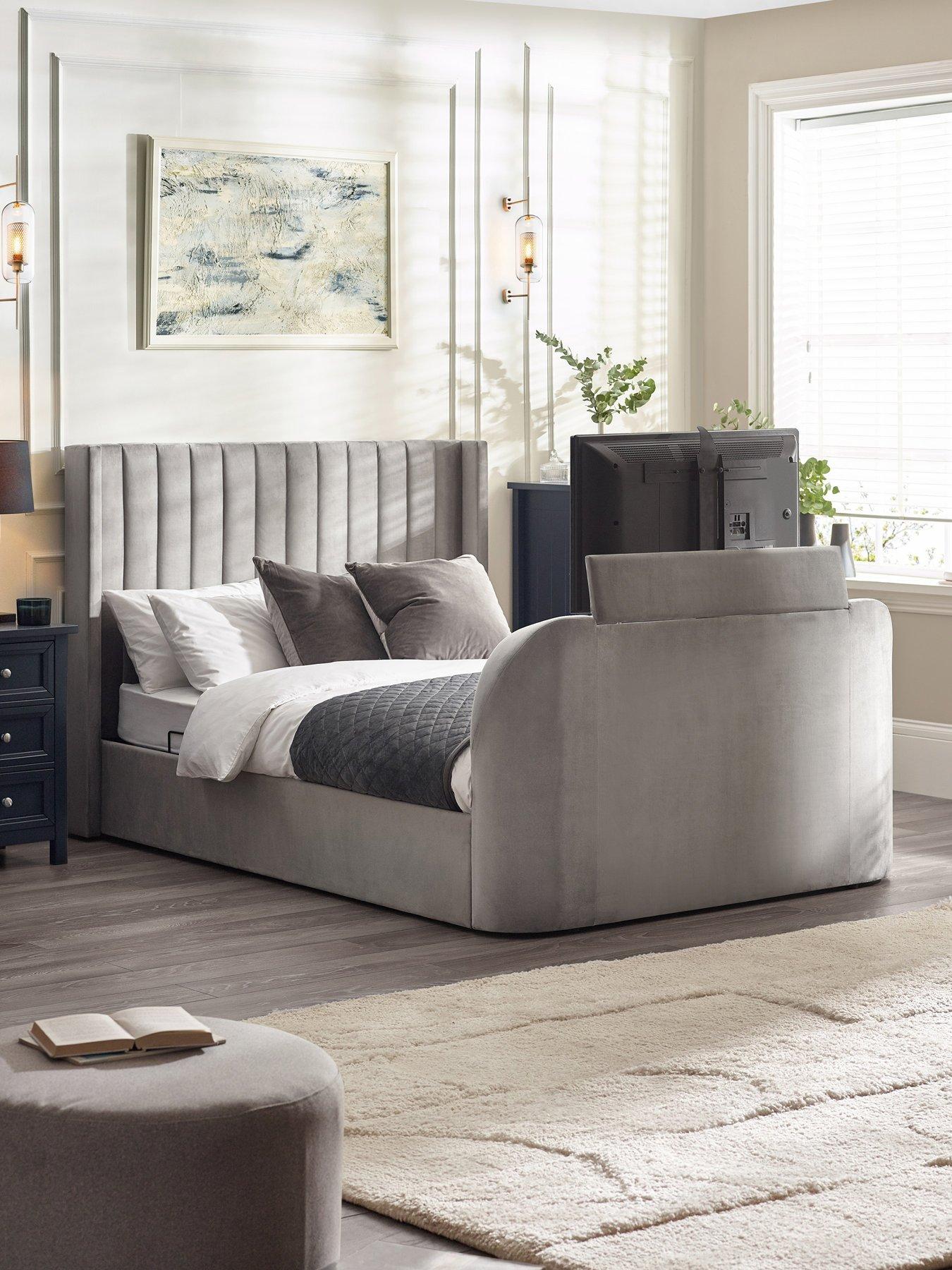 Image of Julian Bowen Clara Side Lift Ottoman Storage TV Bed - fits up to 43 inch TV - Light Grey