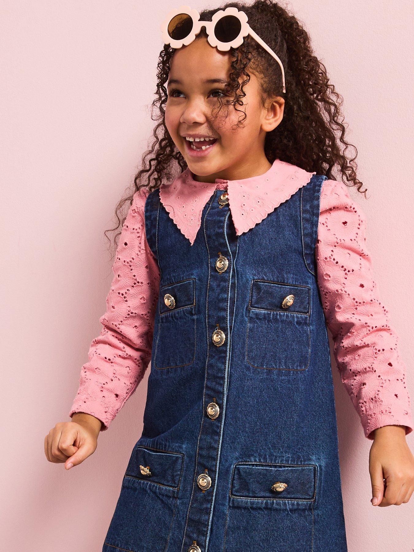 Image 1 of 5 of Monsoon Girls Broderie Collar Jacket - Pink