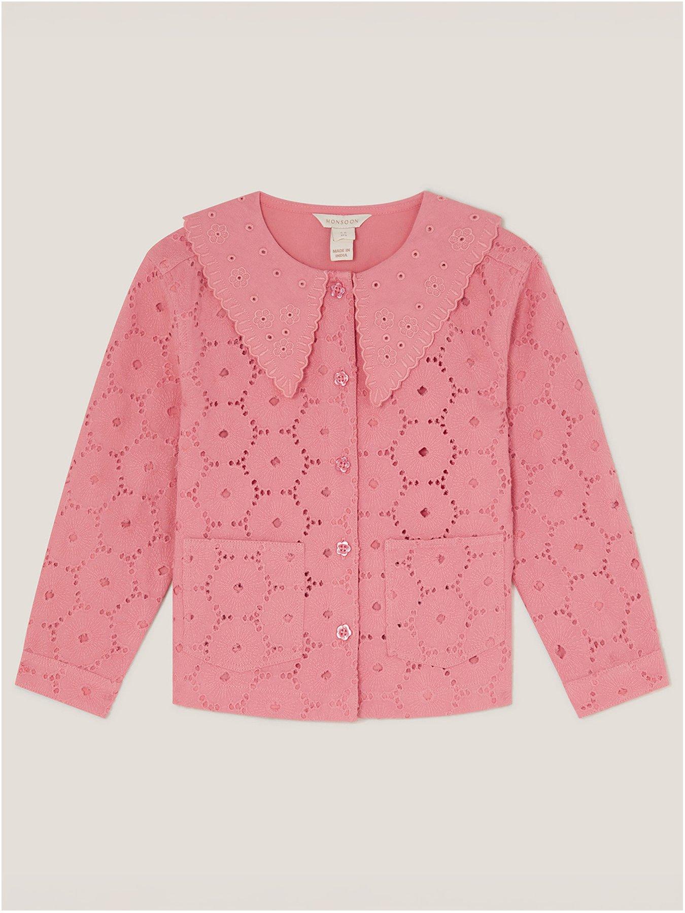Image 2 of 5 of Monsoon Girls Broderie Collar Jacket - Pink
