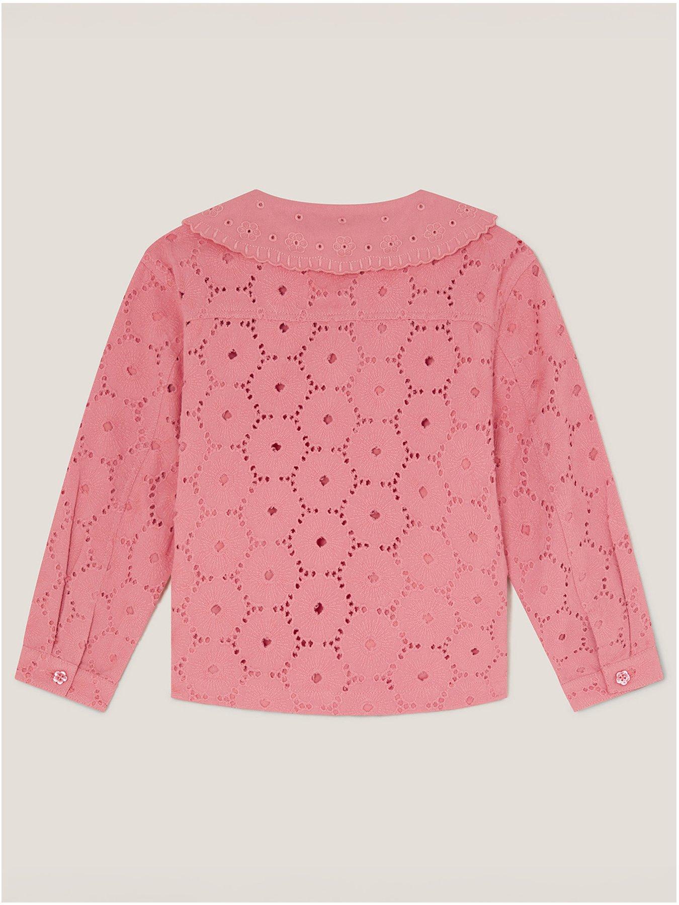 Image 3 of 5 of Monsoon Girls Broderie Collar Jacket - Pink