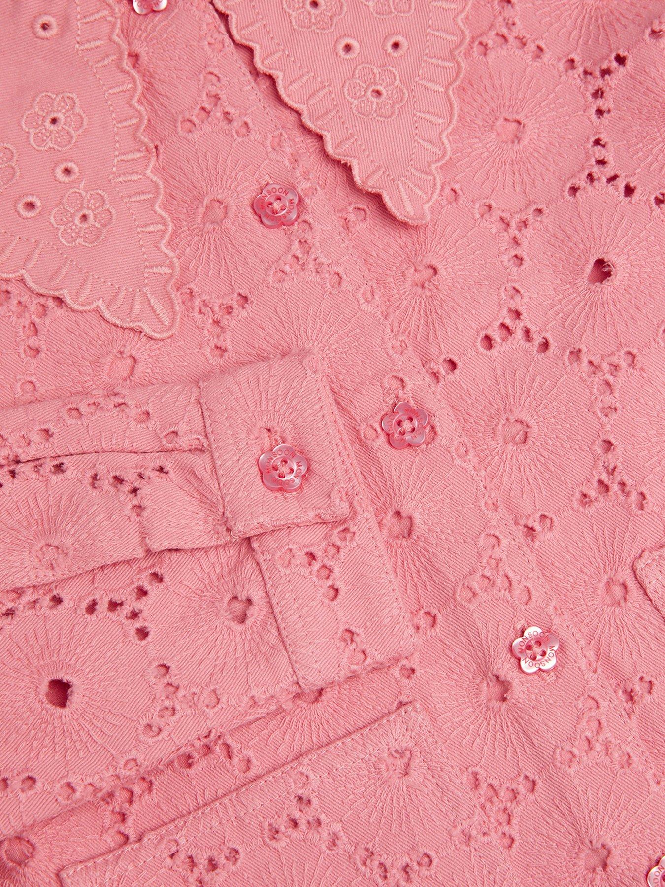 Image 4 of 5 of Monsoon Girls Broderie Collar Jacket - Pink